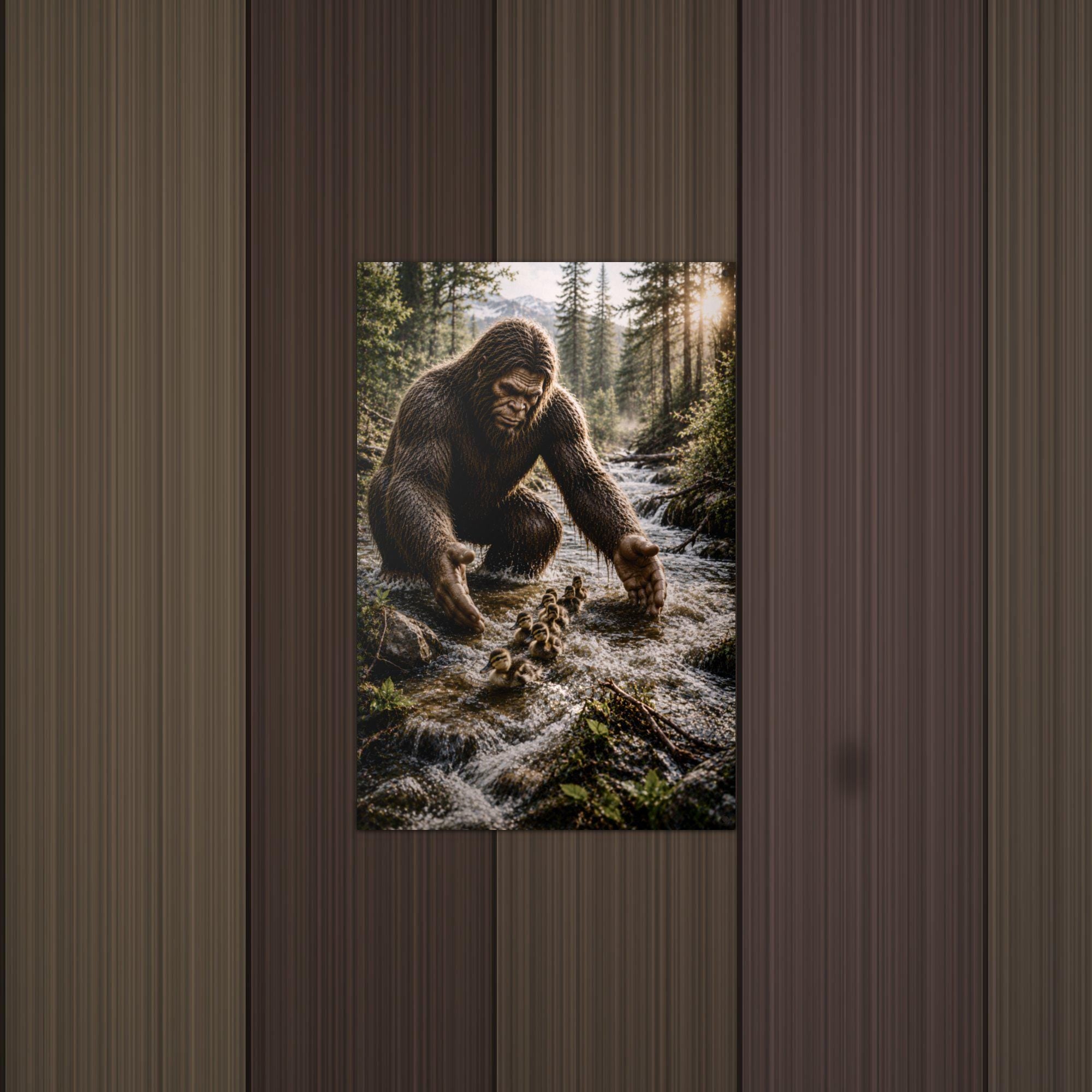 Creek Ducklings Bigfoot Metal Sign Bigfoot Aluminum Sign — lifestyle setting