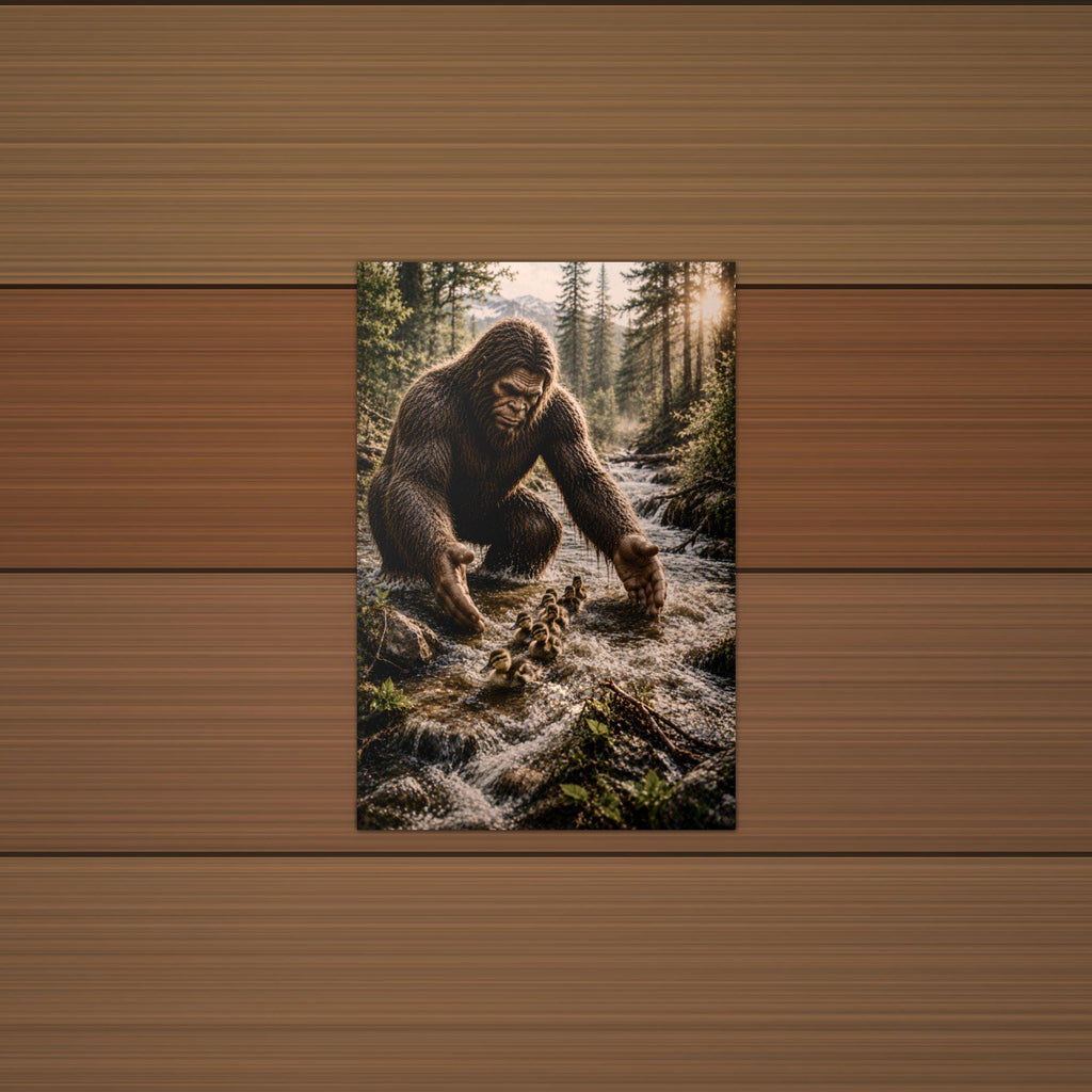Creek Ducklings Bigfoot Metal Sign Bigfoot Aluminum Sign — detail view