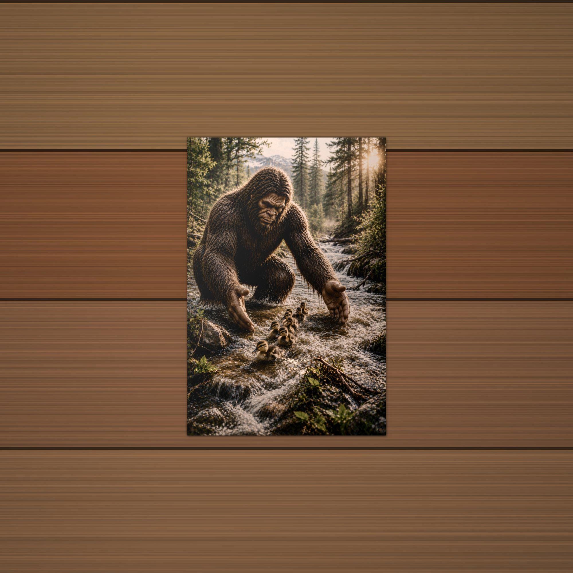 Creek Ducklings Bigfoot Metal Sign Bigfoot Aluminum Sign — detail view