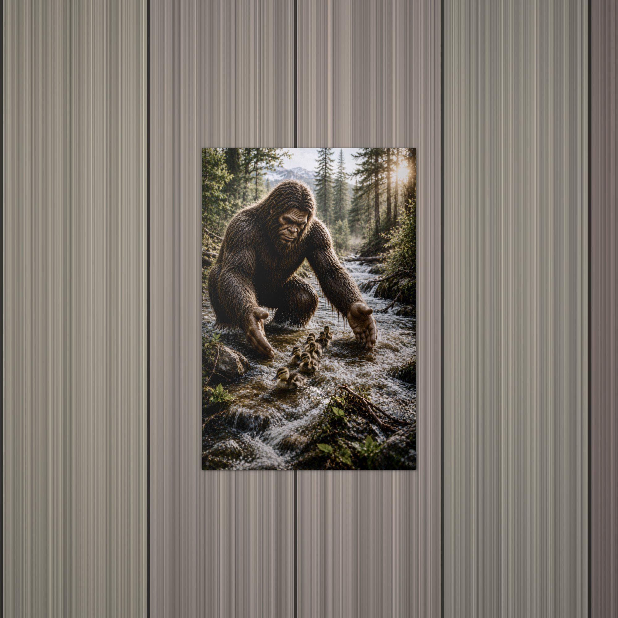 Creek Ducklings Bigfoot Metal Sign Bigfoot Aluminum Sign — alternate angle