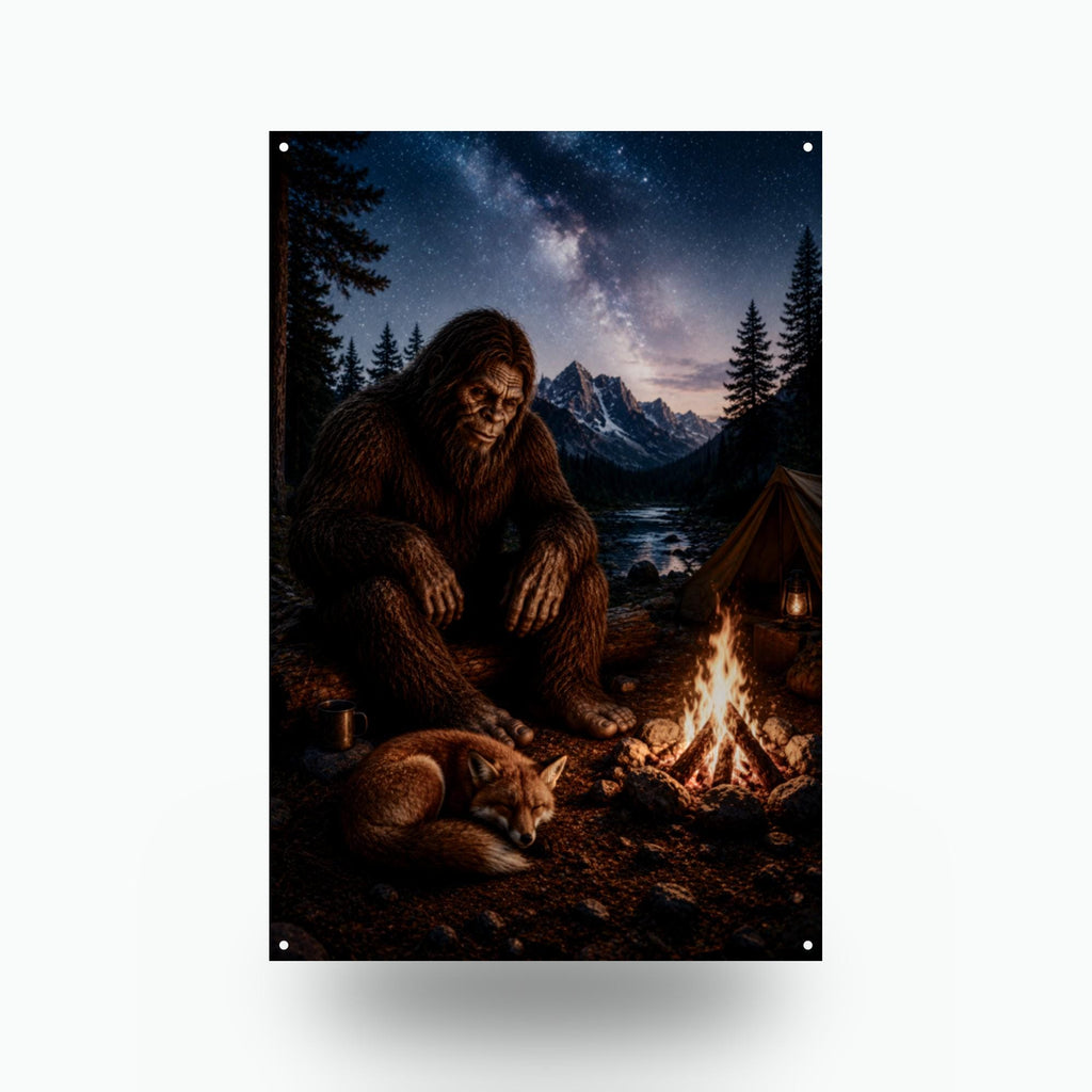 Milky Way Campfire Bigfoot Metal Sign Bigfoot Aluminum Sign — front view on white background