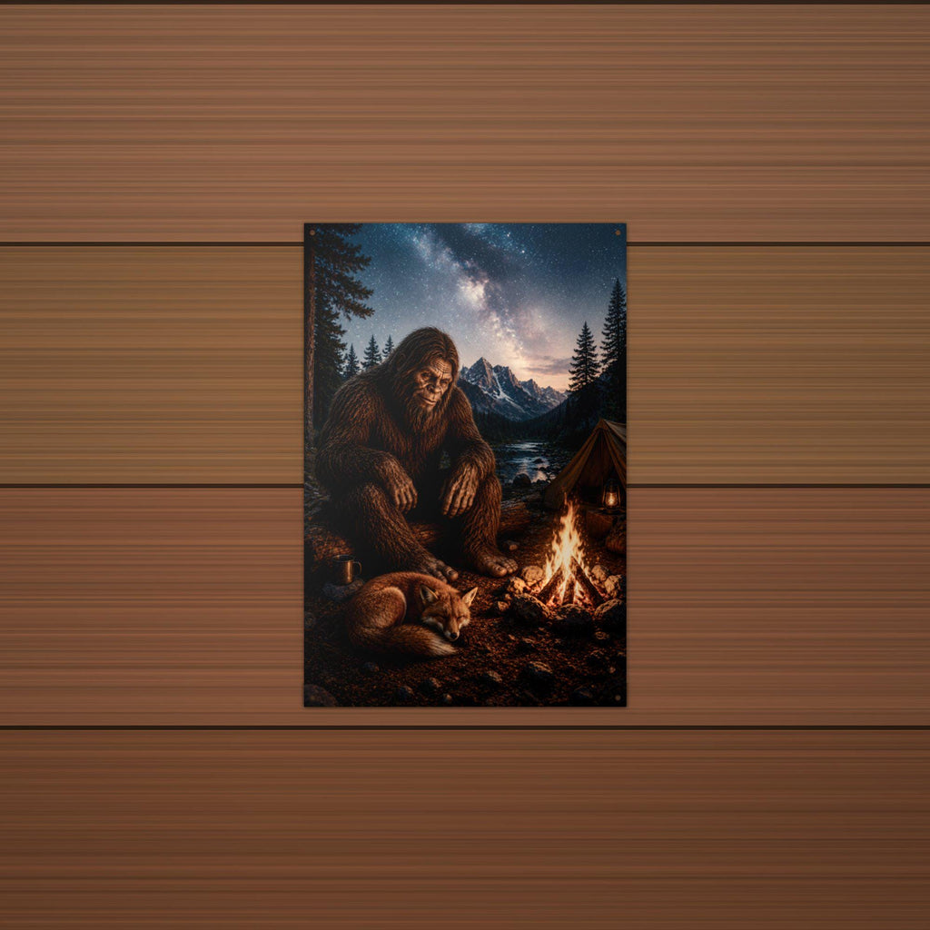 Milky Way Campfire Bigfoot Metal Sign Bigfoot Aluminum Sign — detail view