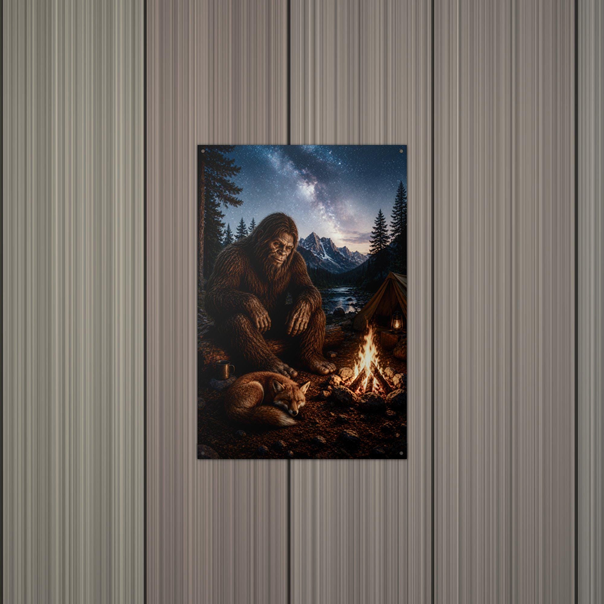 Milky Way Campfire Bigfoot Metal Sign Bigfoot Aluminum Sign — alternate angle