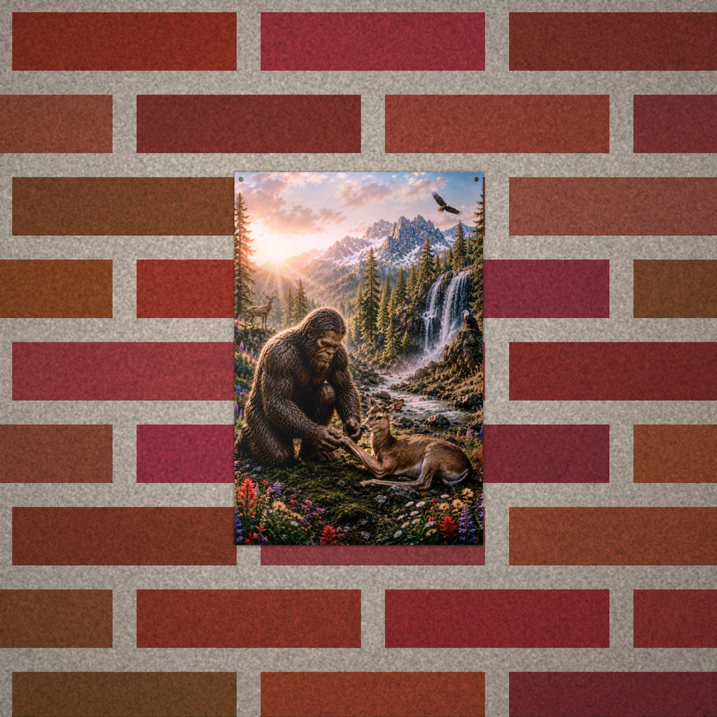 Waterfall Deer Bigfoot Metal Sign Bigfoot Aluminum Sign — alternate angle