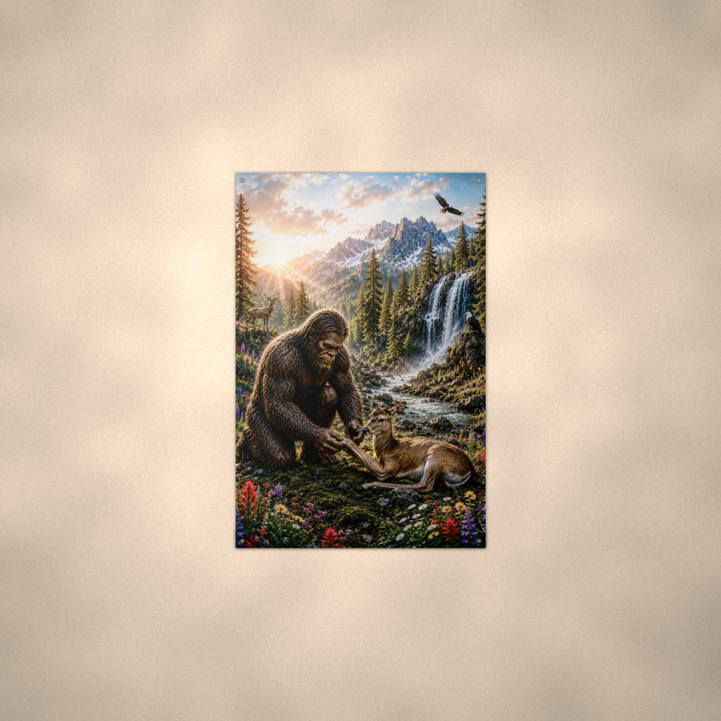 Waterfall Deer Bigfoot Metal Sign Bigfoot Aluminum Sign — alternate angle