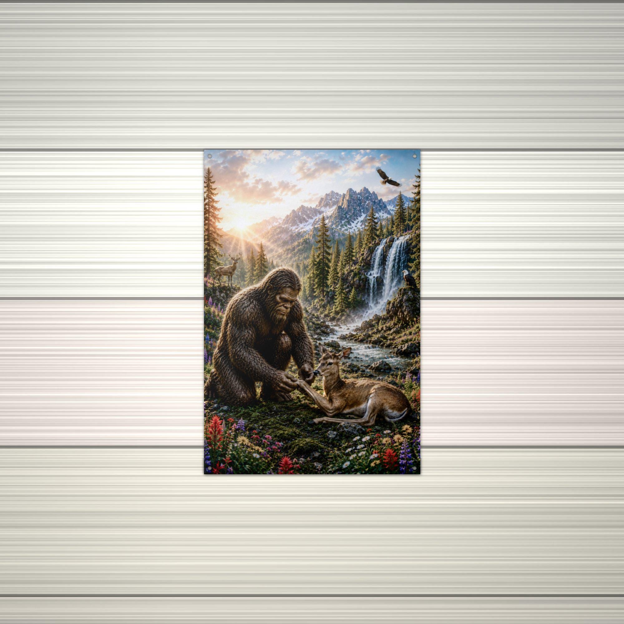 Waterfall Deer Bigfoot Metal Sign Bigfoot Aluminum Sign — alternate angle