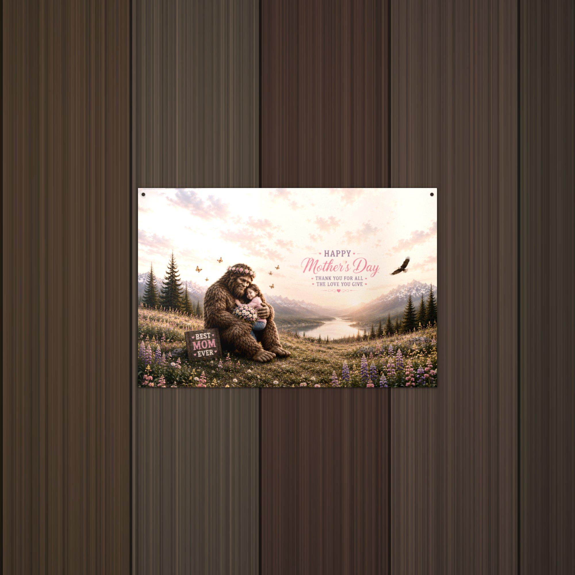 Mother's Day Bigfoot Metal Sign Bigfoot Aluminum Sign — lifestyle setting