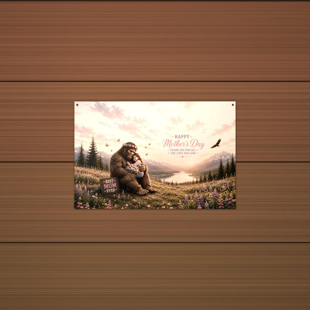 Mother's Day Bigfoot Metal Sign Bigfoot Aluminum Sign — detail view