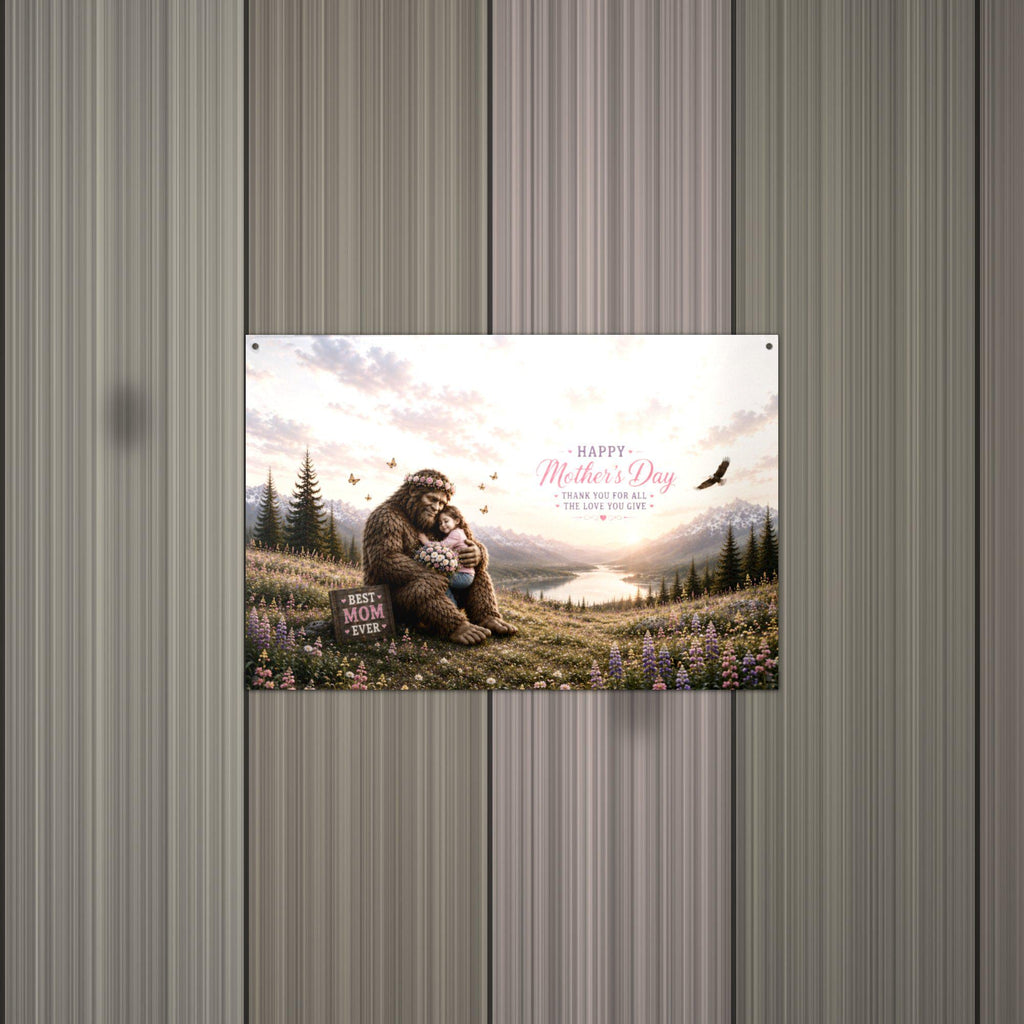 Mother's Day Bigfoot Metal Sign Bigfoot Aluminum Sign — alternate angle