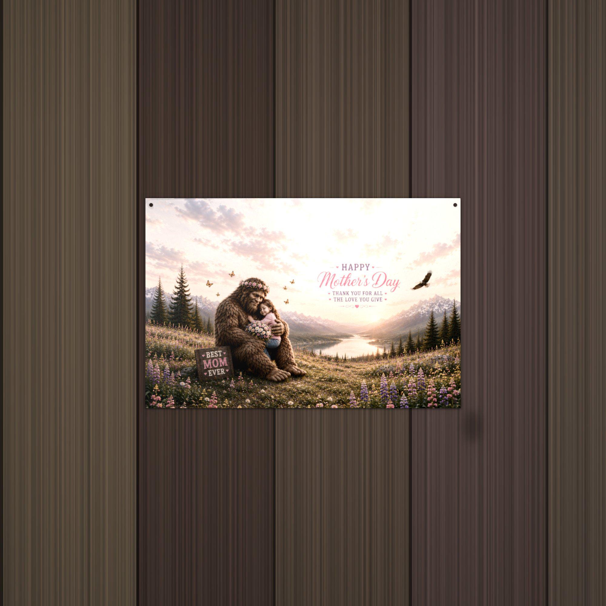 Mother's Day Bigfoot Metal Sign Bigfoot Aluminum Sign — alternate angle
