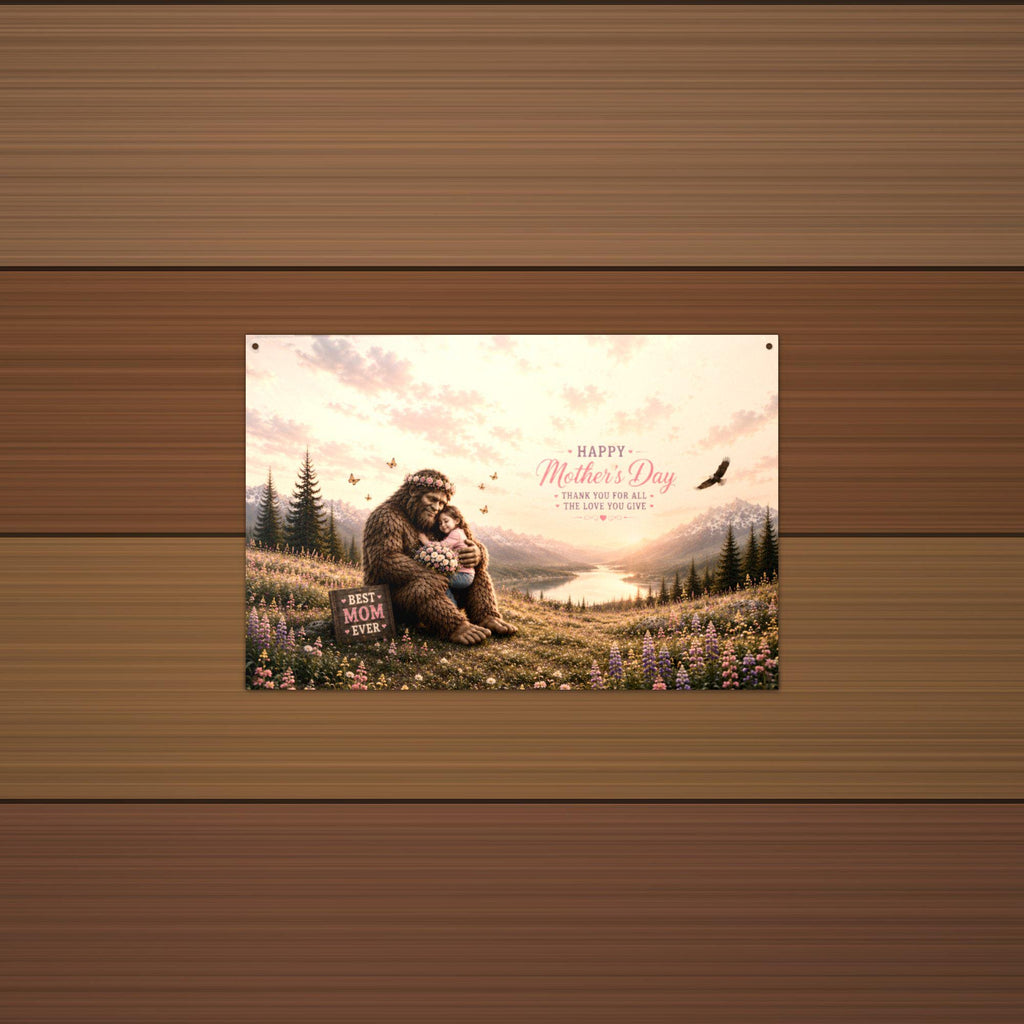 Mother's Day Bigfoot Metal Sign Bigfoot Aluminum Sign — alternate angle