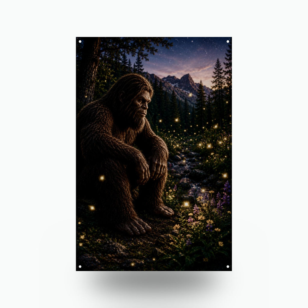 Firefly Night Bigfoot Metal Sign Bigfoot Aluminum Sign — front view on white background
