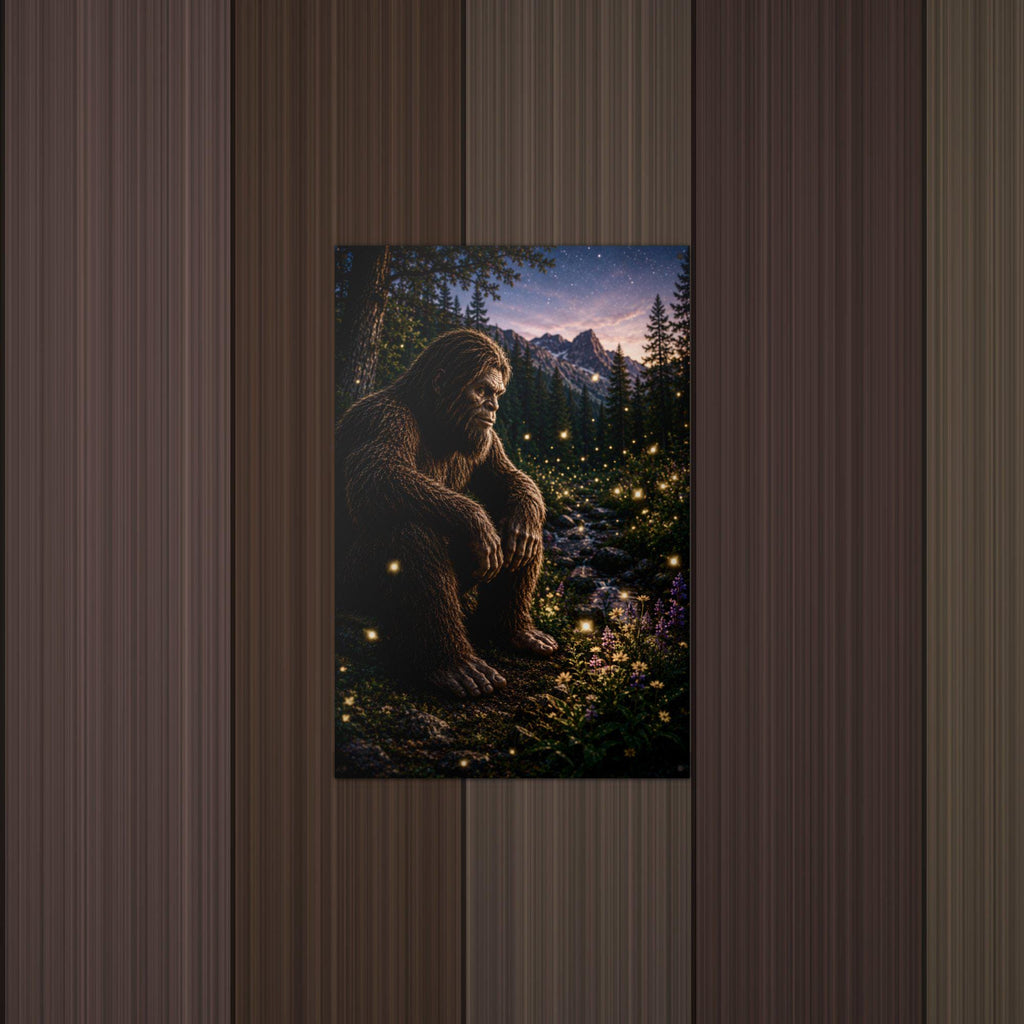 Firefly Night Bigfoot Metal Sign Bigfoot Aluminum Sign — lifestyle setting