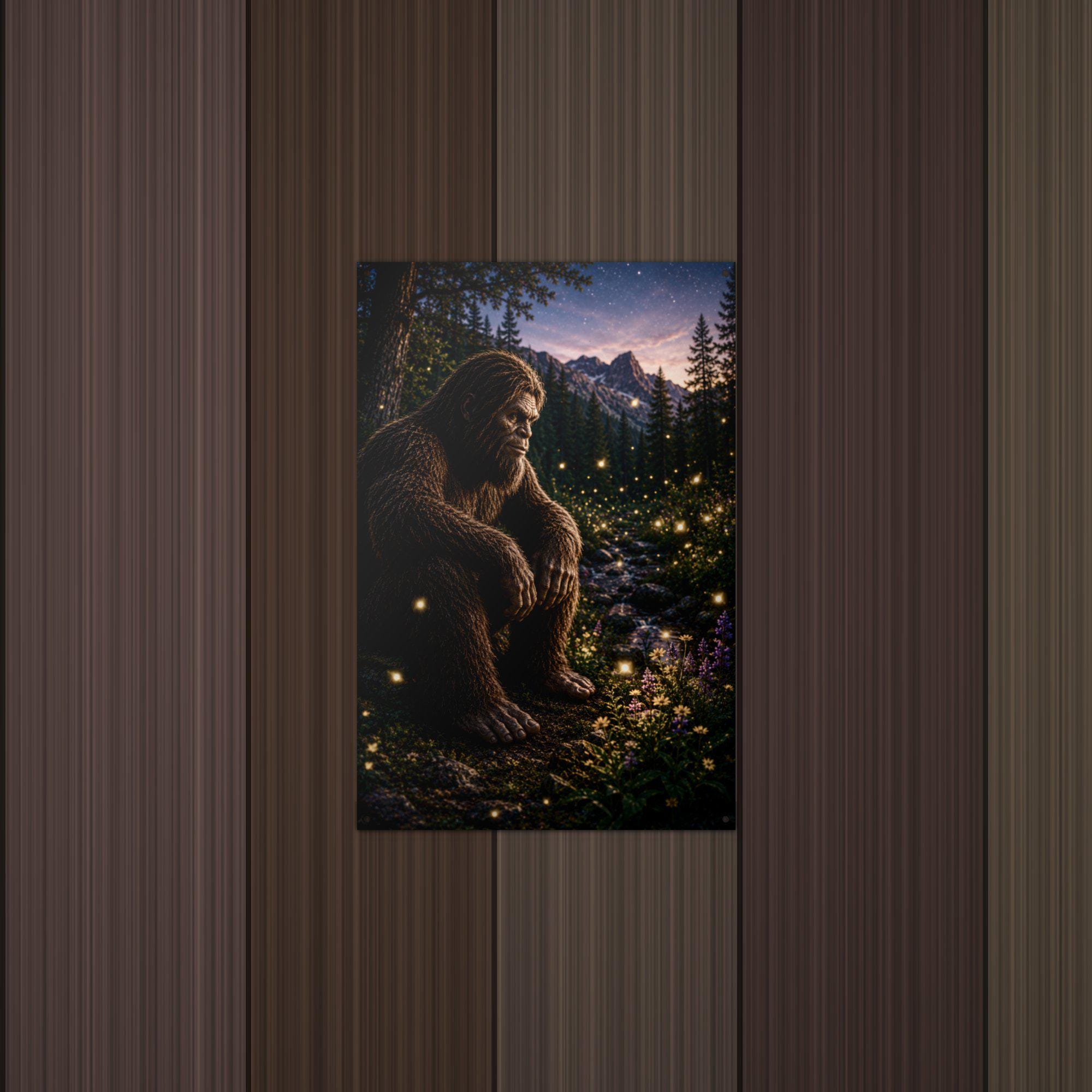 Firefly Night Bigfoot Metal Sign Bigfoot Aluminum Sign — lifestyle setting