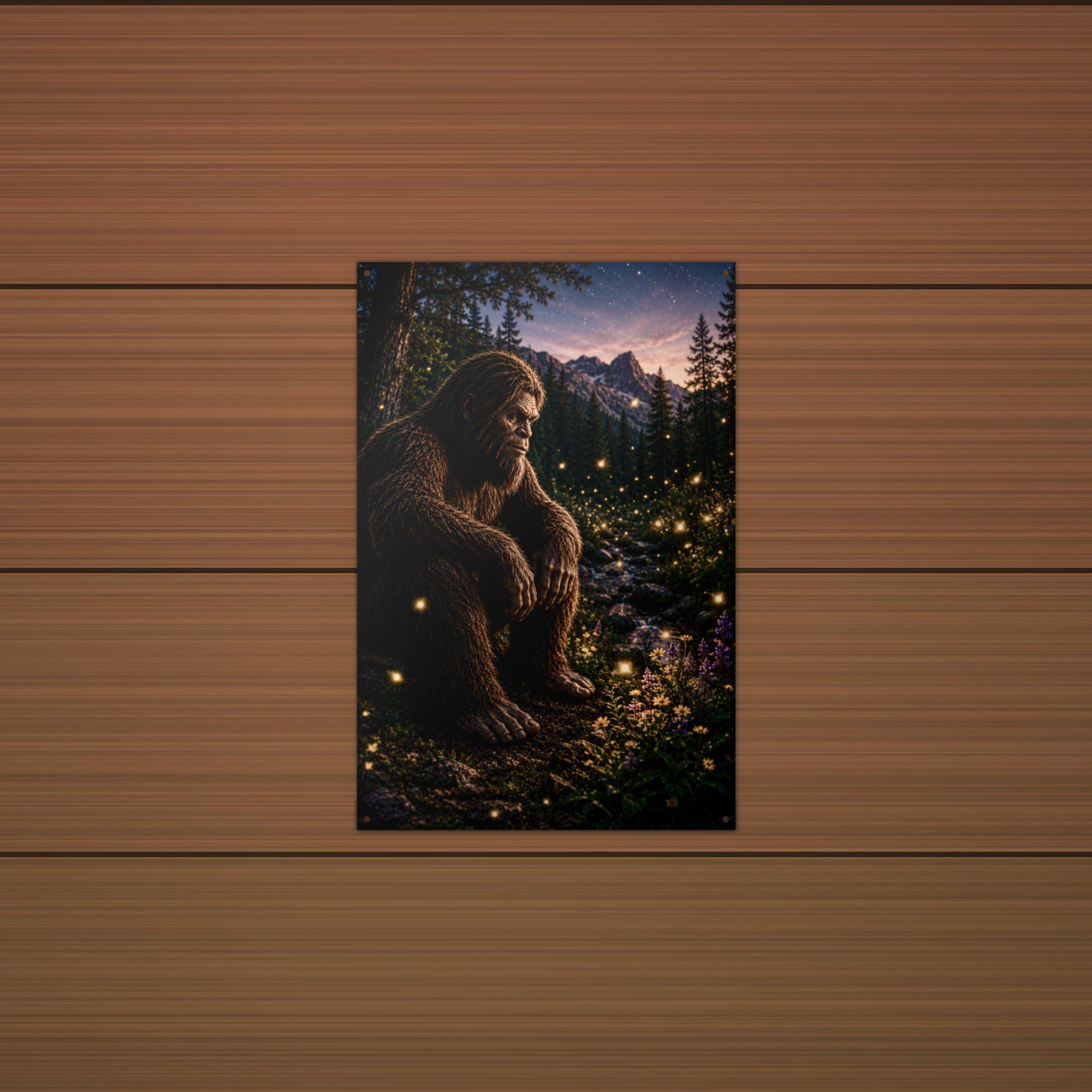 Firefly Night Bigfoot Metal Sign Bigfoot Aluminum Sign — detail view