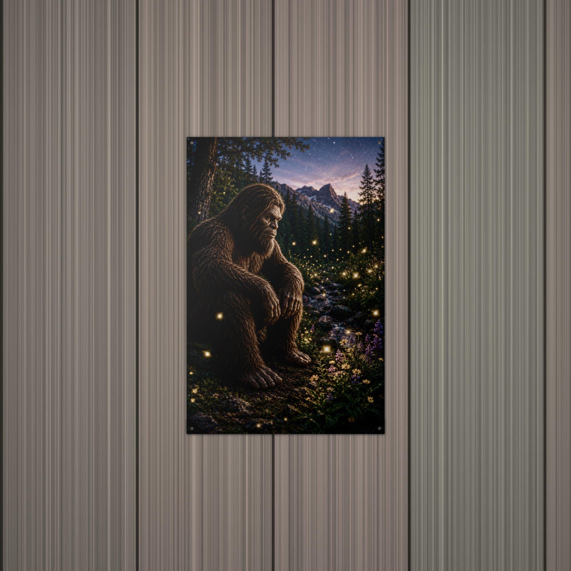 Firefly Night Bigfoot Metal Sign Bigfoot Aluminum Sign — alternate angle