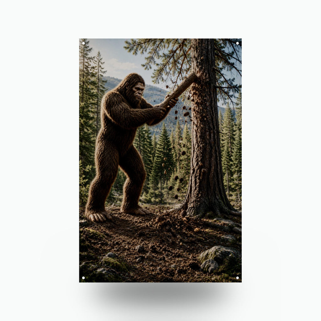 Tree Knocker Bigfoot Metal Sign Bigfoot Aluminum Sign — front view on white background
