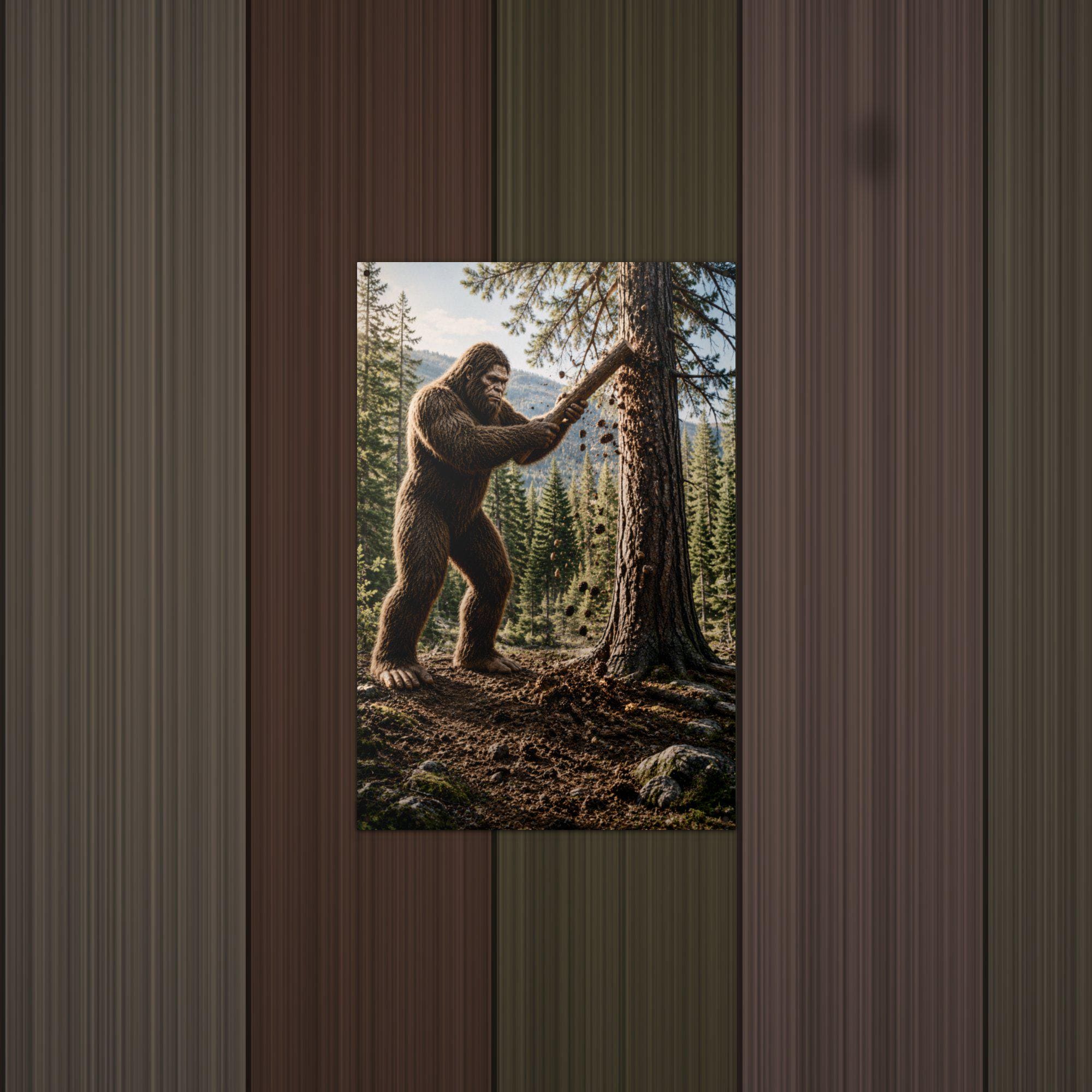 Tree Knocker Bigfoot Metal Sign Bigfoot Aluminum Sign — lifestyle setting