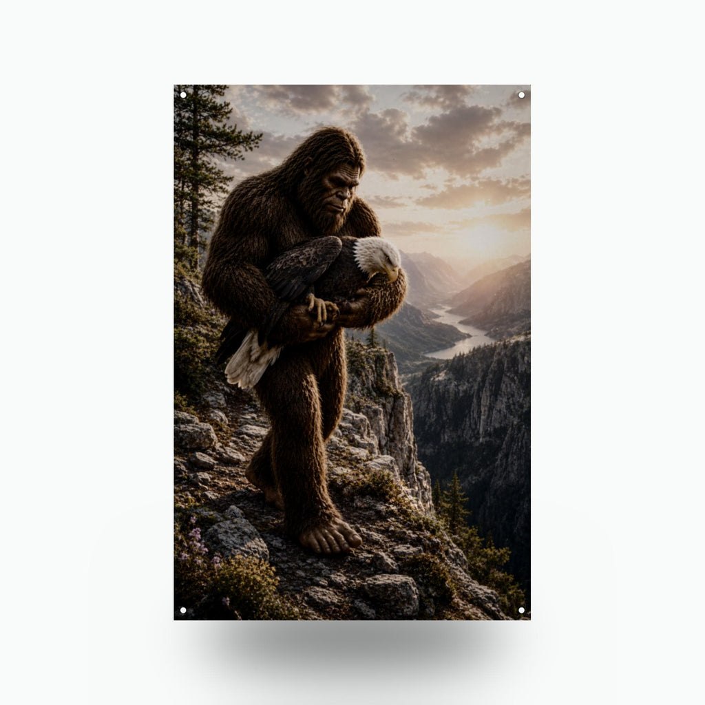 Mountain Climb Bigfoot Metal Sign Bigfoot Aluminum Sign — front view on white background