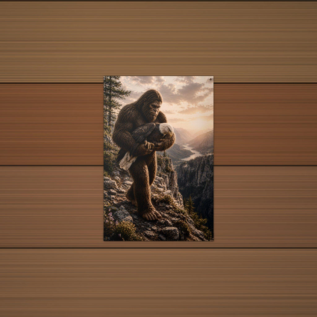 Mountain Climb Bigfoot Metal Sign Bigfoot Aluminum Sign — detail view