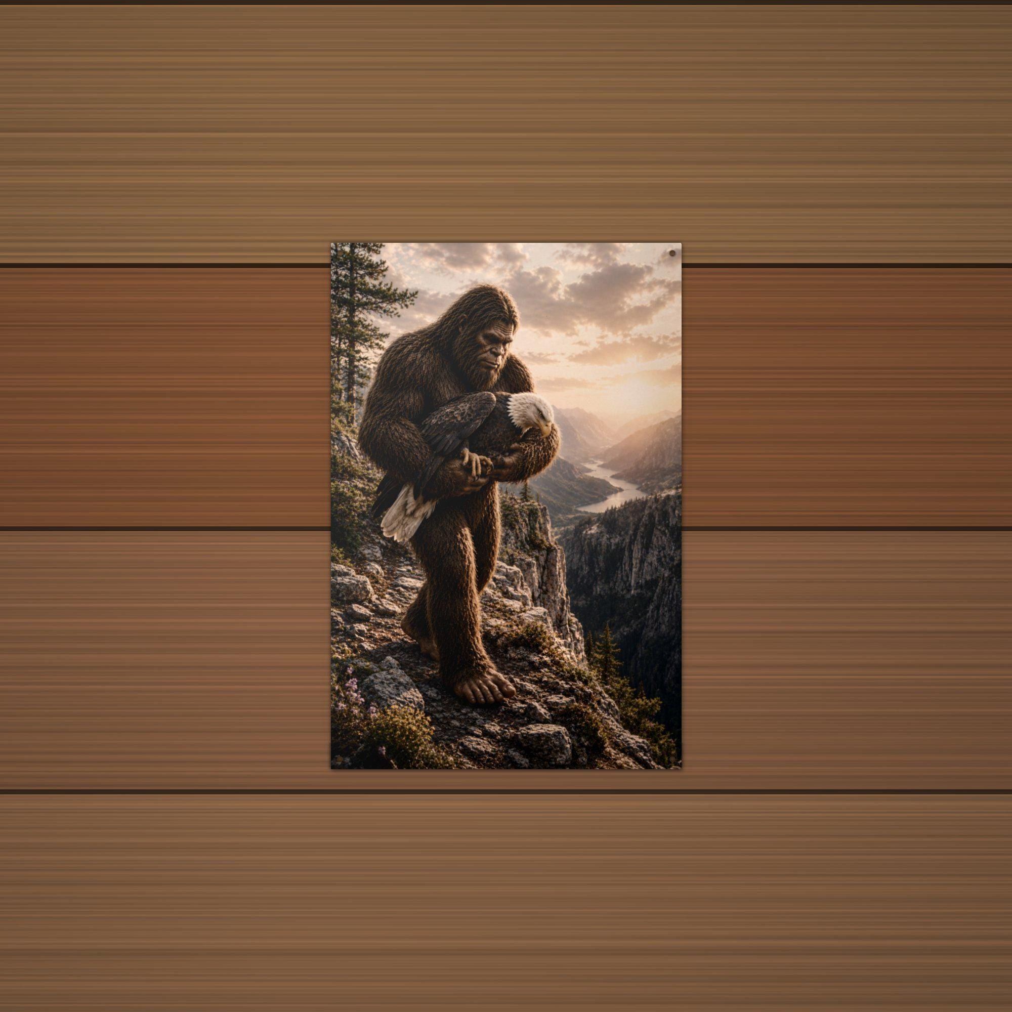 Mountain Climb Bigfoot Metal Sign Bigfoot Aluminum Sign — detail view