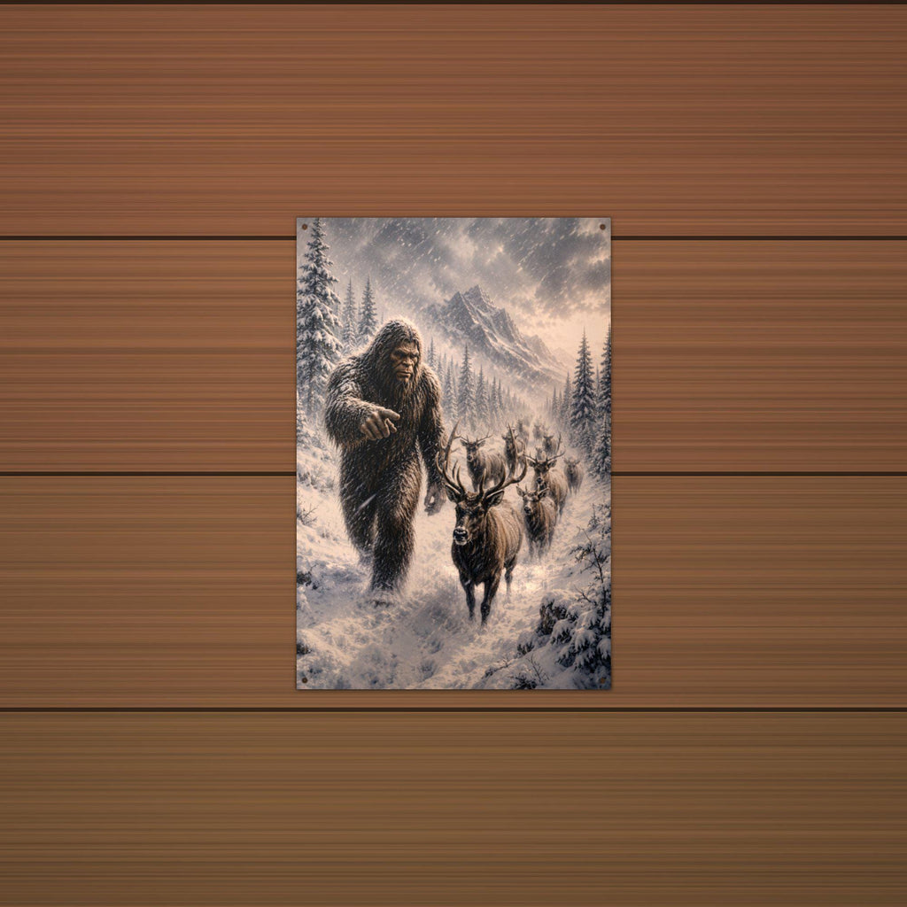 Reindeer Blizzard Bigfoot Metal Sign Bigfoot Aluminum Sign — detail view