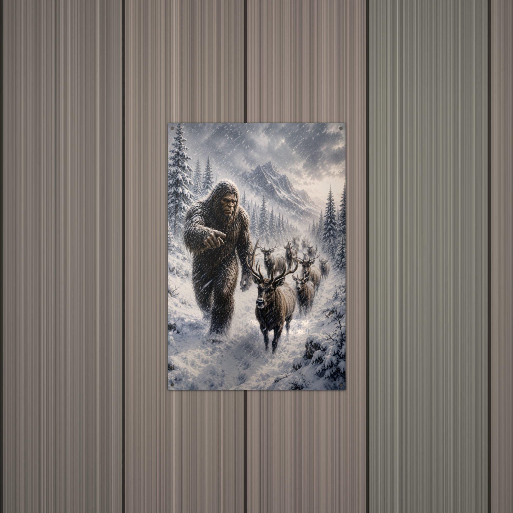 Reindeer Blizzard Bigfoot Metal Sign Bigfoot Aluminum Sign — alternate angle