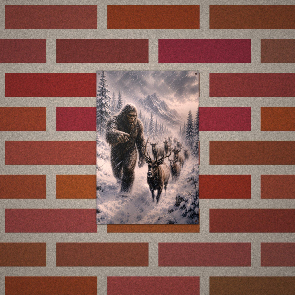 Reindeer Blizzard Bigfoot Metal Sign Bigfoot Aluminum Sign — alternate angle