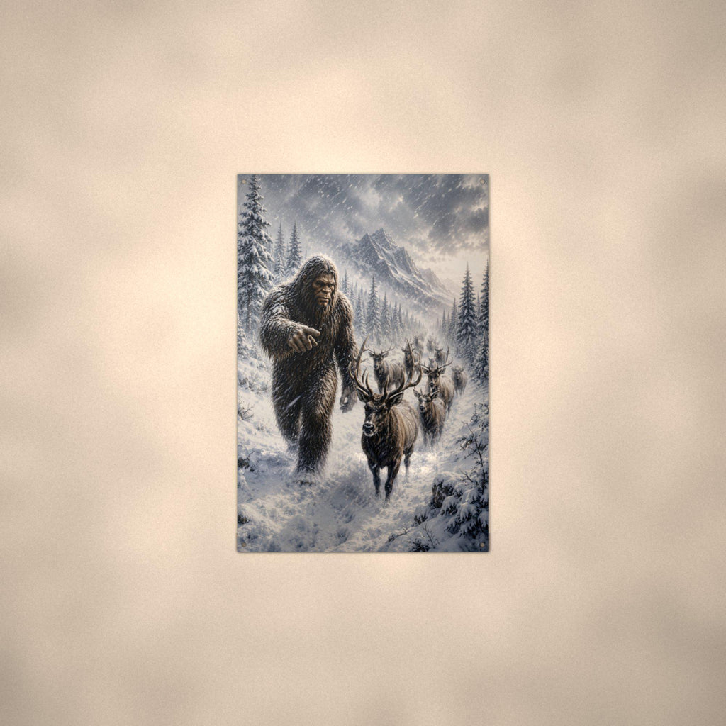 Reindeer Blizzard Bigfoot Metal Sign Bigfoot Aluminum Sign — alternate angle