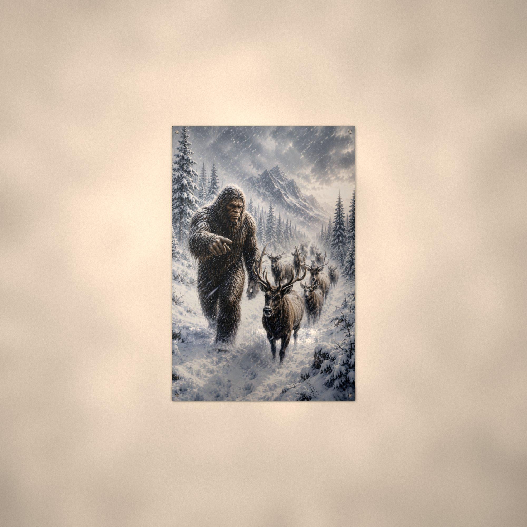 Reindeer Blizzard Bigfoot Metal Sign Bigfoot Aluminum Sign — alternate angle