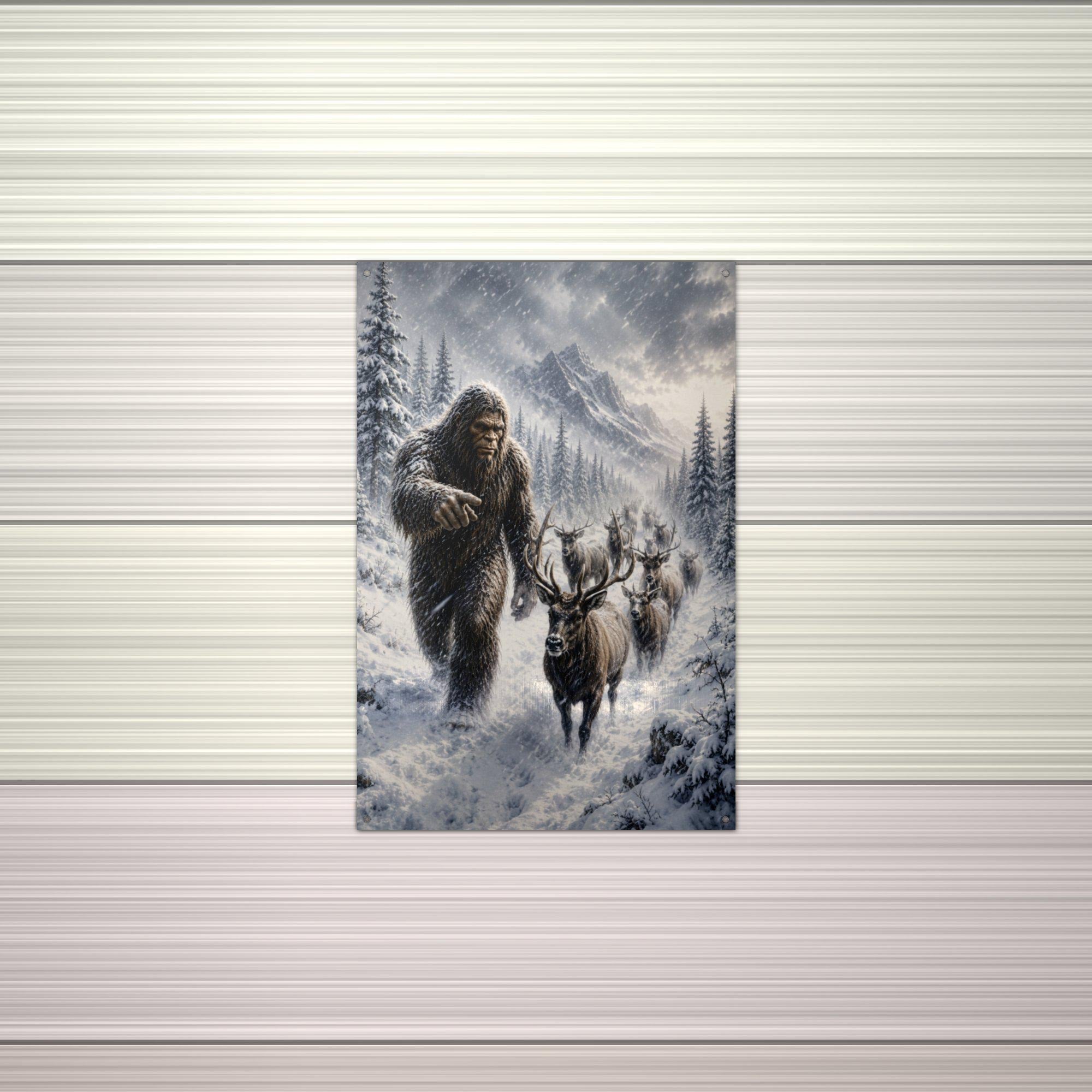 Reindeer Blizzard Bigfoot Metal Sign Bigfoot Aluminum Sign — alternate angle