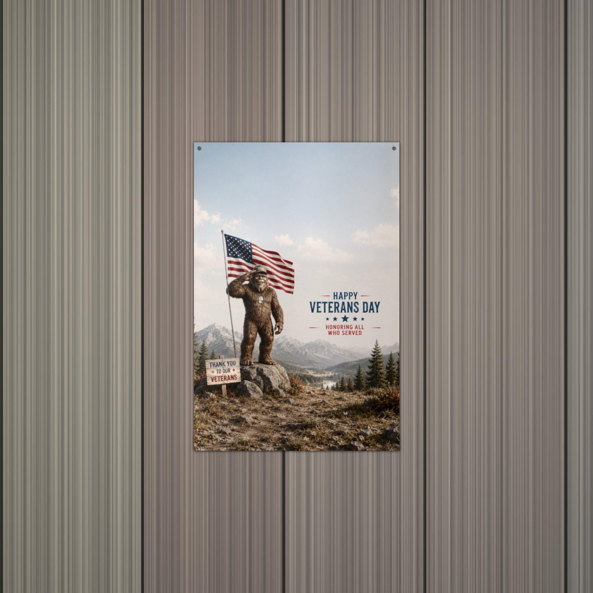 Veterans Day Bigfoot Metal Sign Bigfoot Aluminum Sign — alternate angle