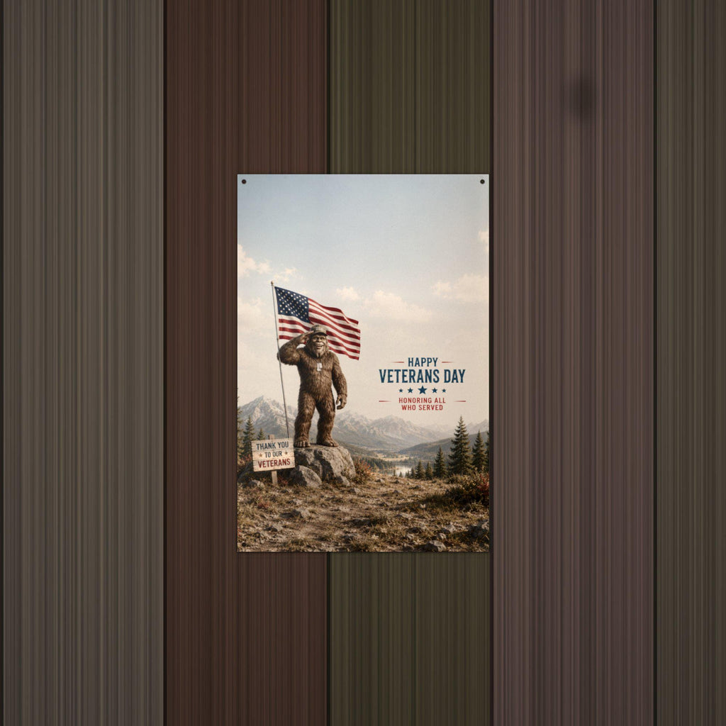 Veterans Day Bigfoot Metal Sign Bigfoot Aluminum Sign — alternate angle