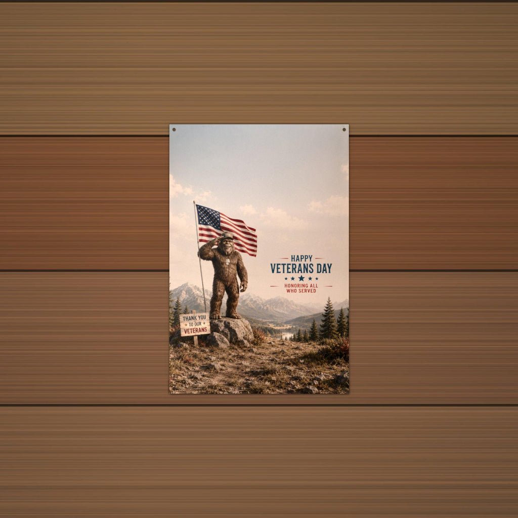 Veterans Day Bigfoot Metal Sign Bigfoot Aluminum Sign — alternate angle