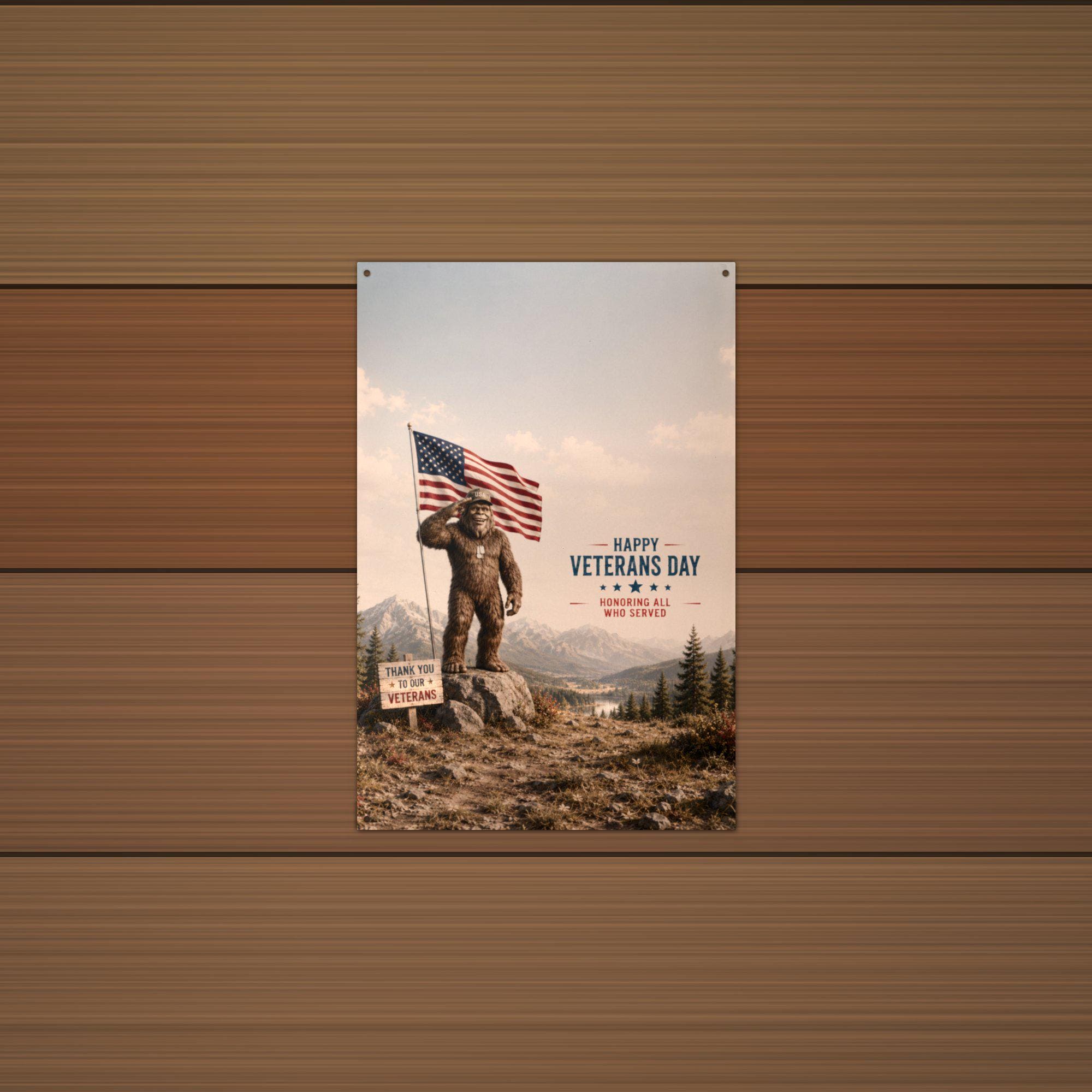 Veterans Day Bigfoot Metal Sign Bigfoot Aluminum Sign — alternate angle