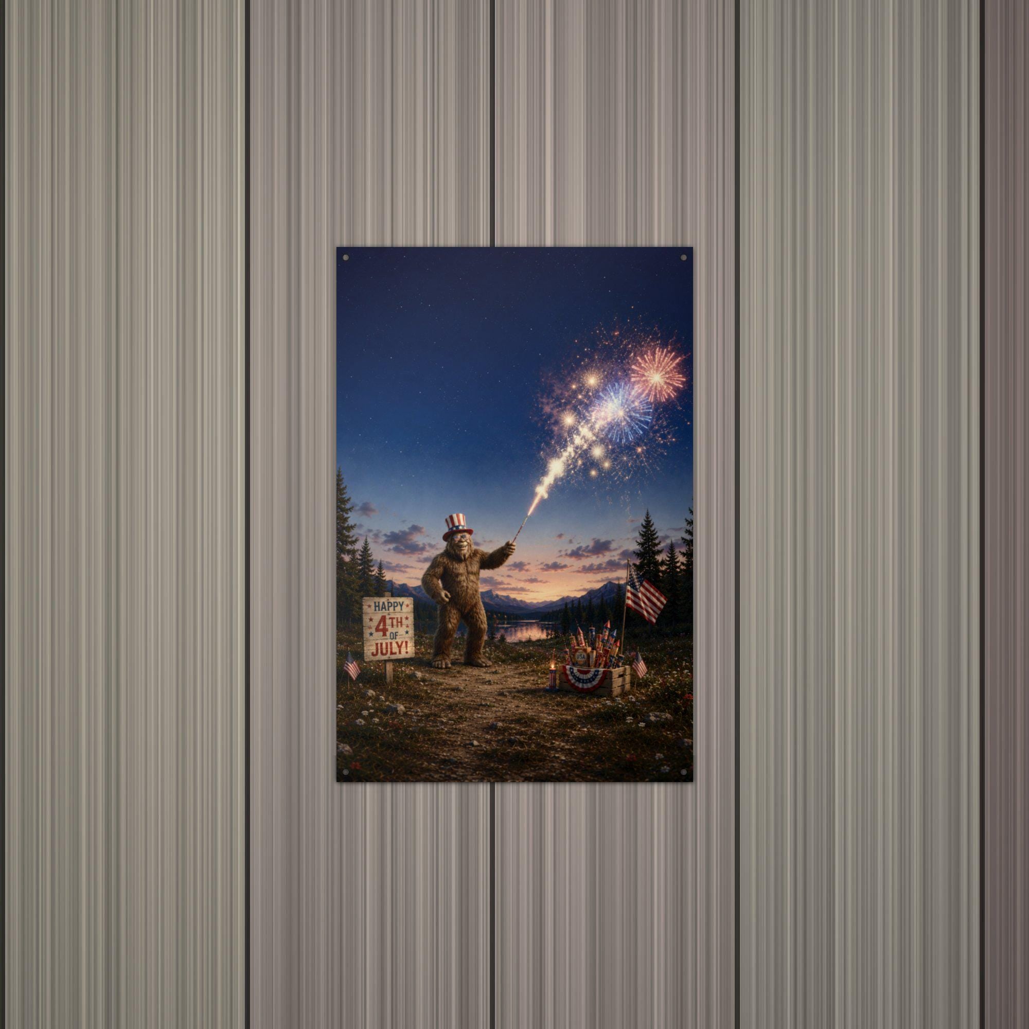 Fourth of July Bigfoot Metal Sign Bigfoot Aluminum Sign — alternate angle