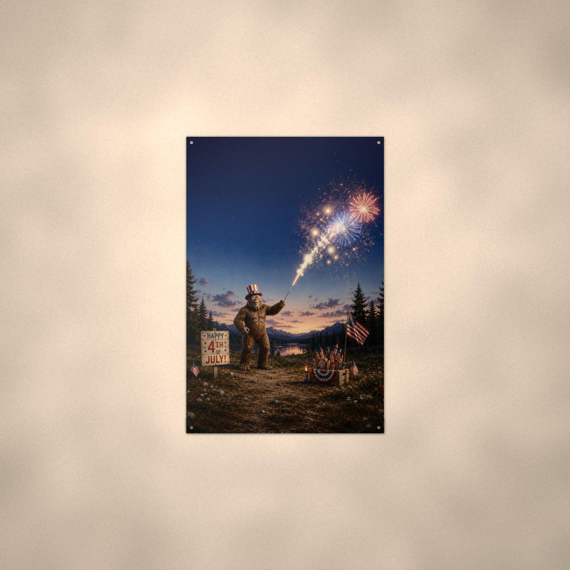Fourth of July Bigfoot Metal Sign Bigfoot Aluminum Sign — alternate angle
