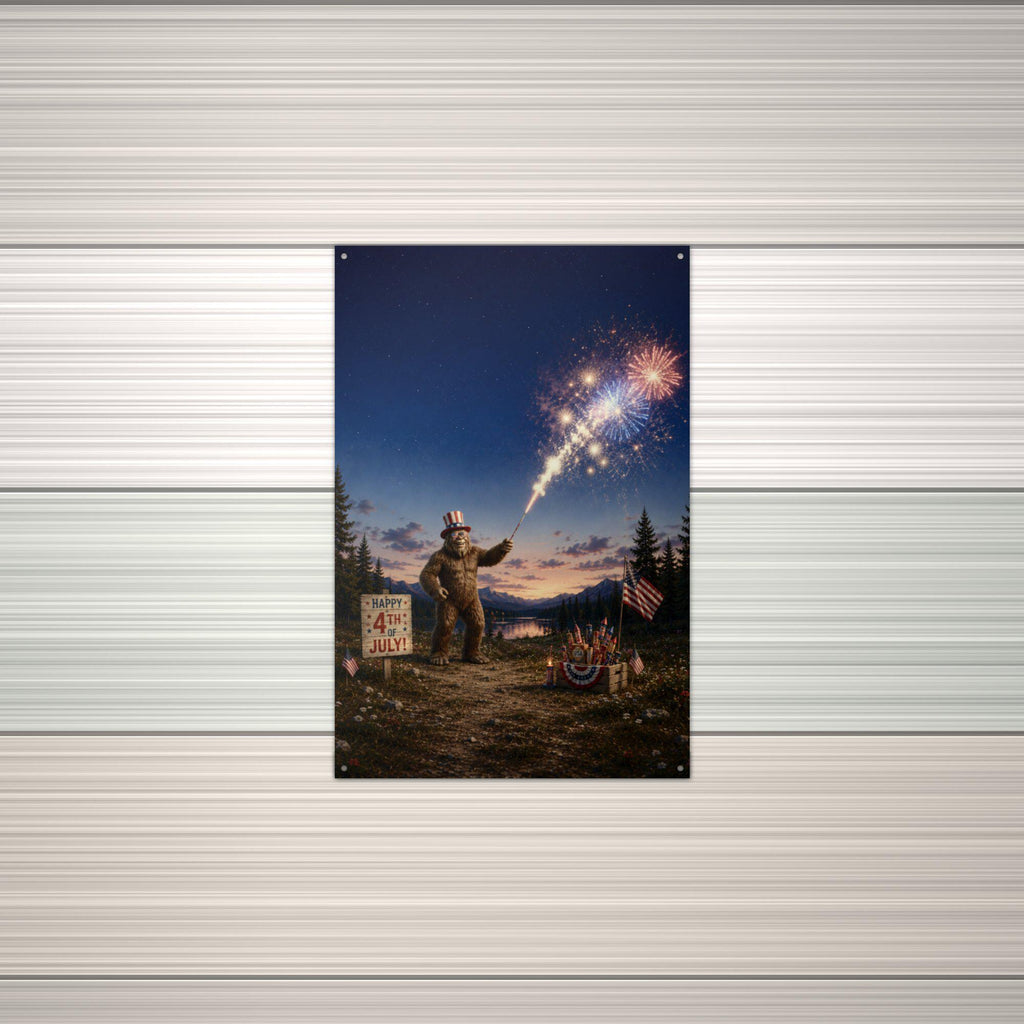Fourth of July Bigfoot Metal Sign Bigfoot Aluminum Sign — alternate angle