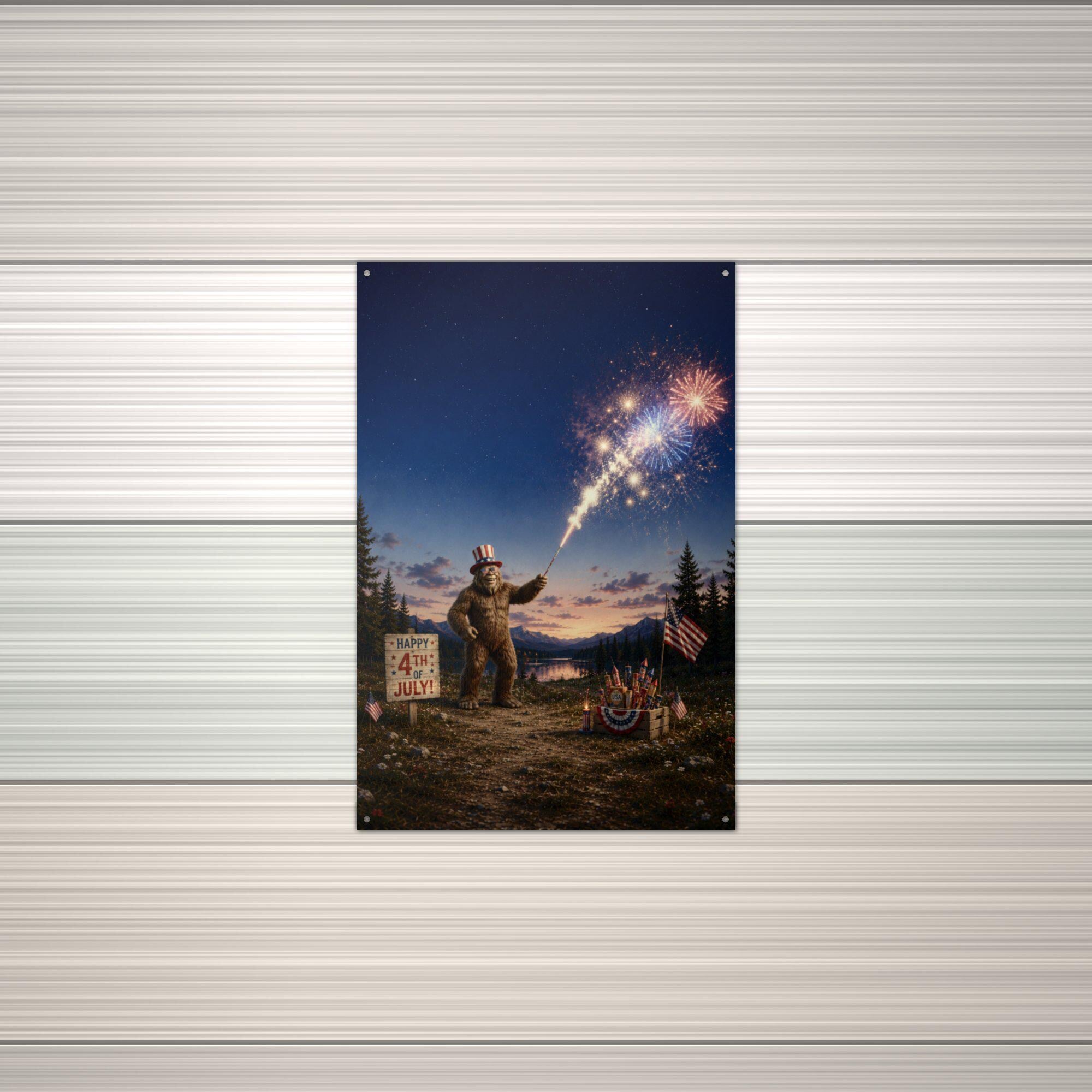 Fourth of July Bigfoot Metal Sign Bigfoot Aluminum Sign — alternate angle
