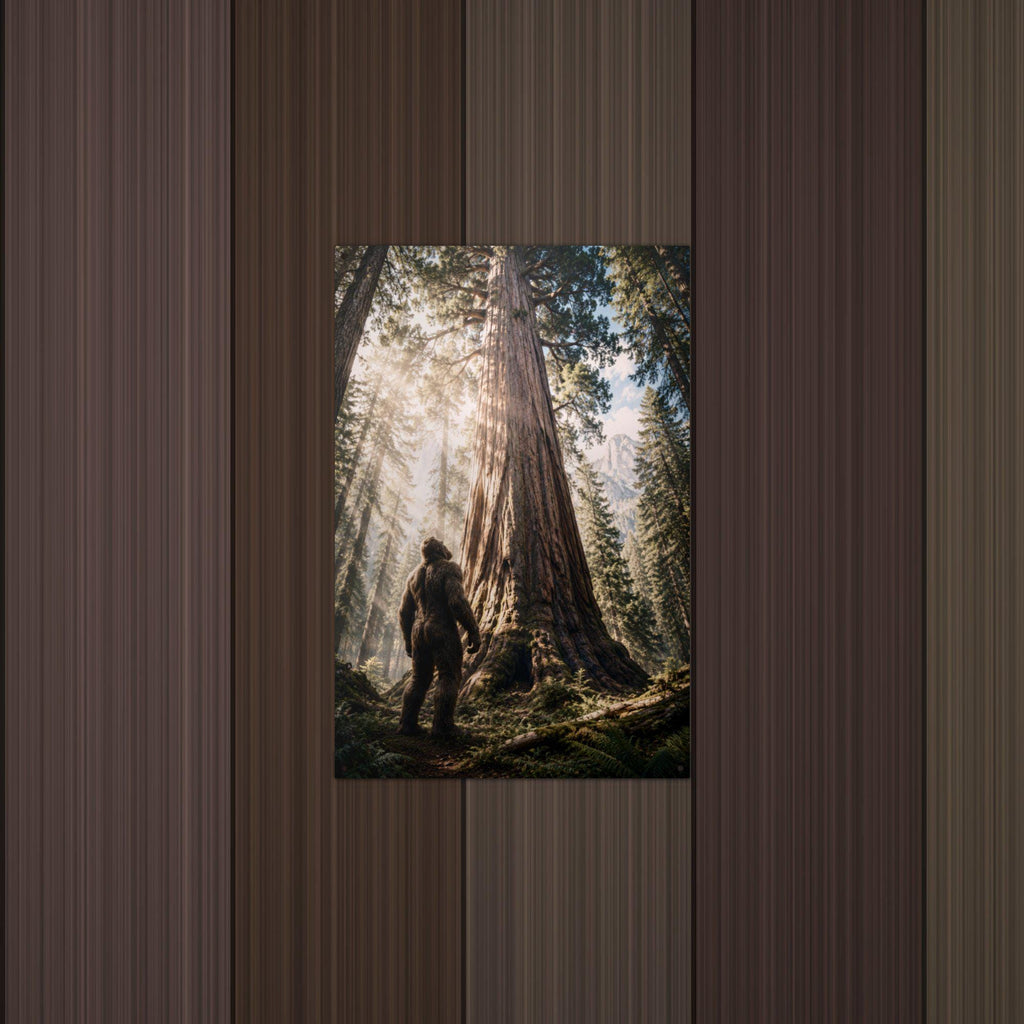 Redwood Sunbeams Bigfoot Metal Sign Bigfoot Aluminum Sign — lifestyle setting