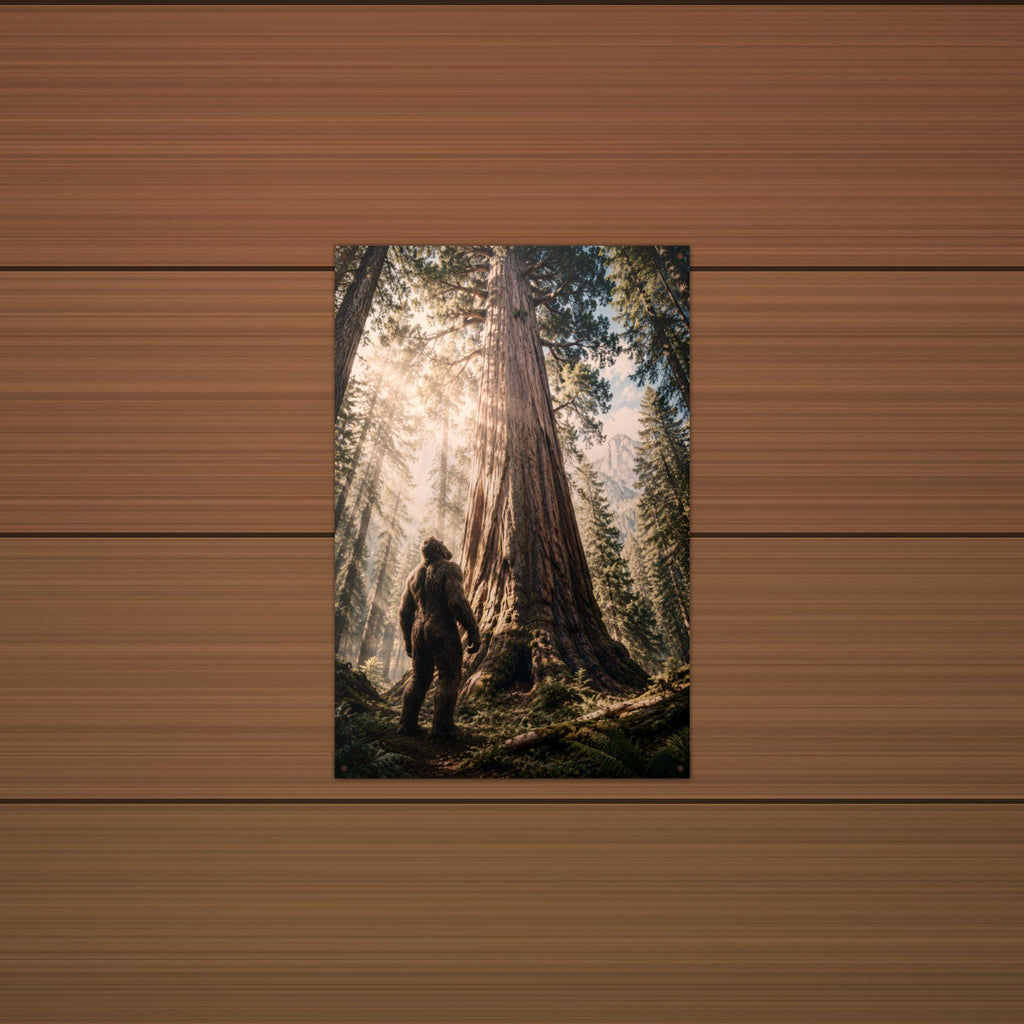 Redwood Sunbeams Bigfoot Metal Sign Bigfoot Aluminum Sign — detail view