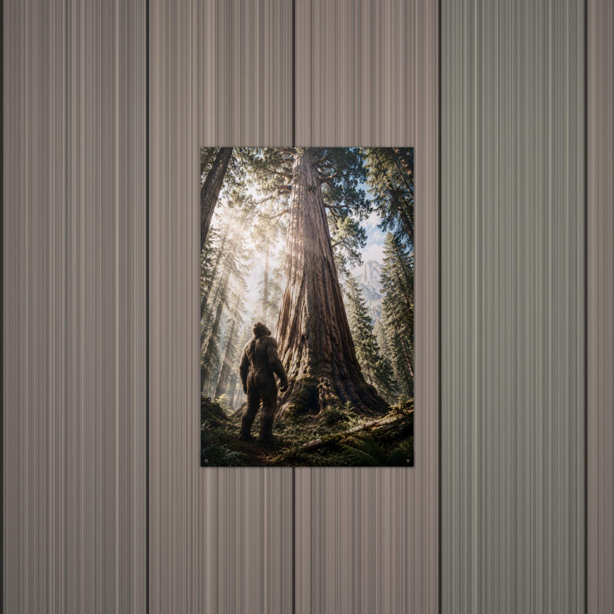 Redwood Sunbeams Bigfoot Metal Sign Bigfoot Aluminum Sign — alternate angle