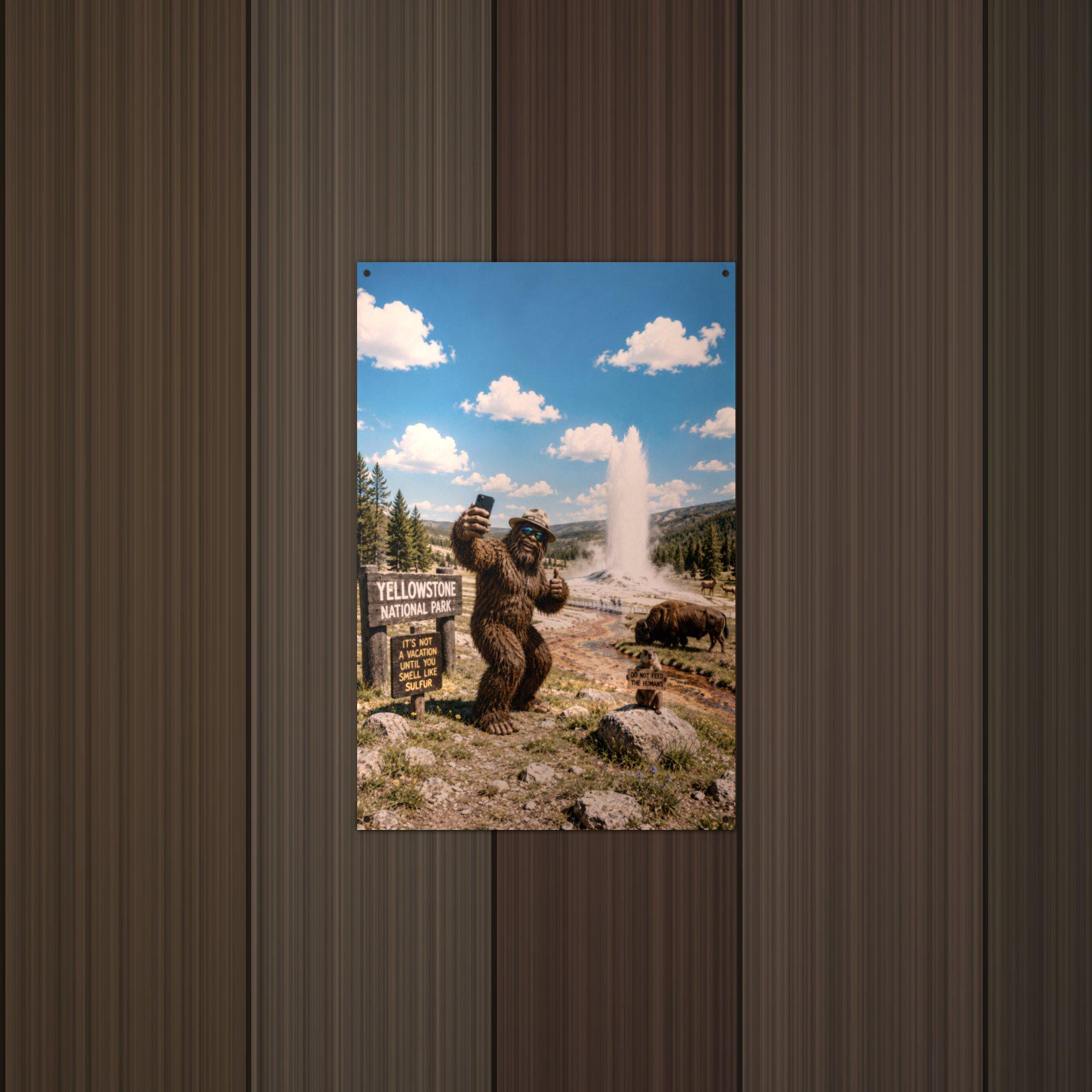 Yellowstone Bigfoot Metal Sign Bigfoot Aluminum Sign — lifestyle setting