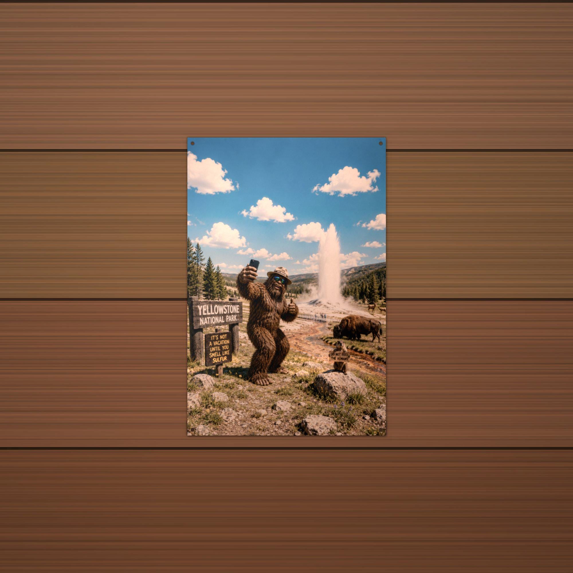 Yellowstone Bigfoot Metal Sign Bigfoot Aluminum Sign — detail view