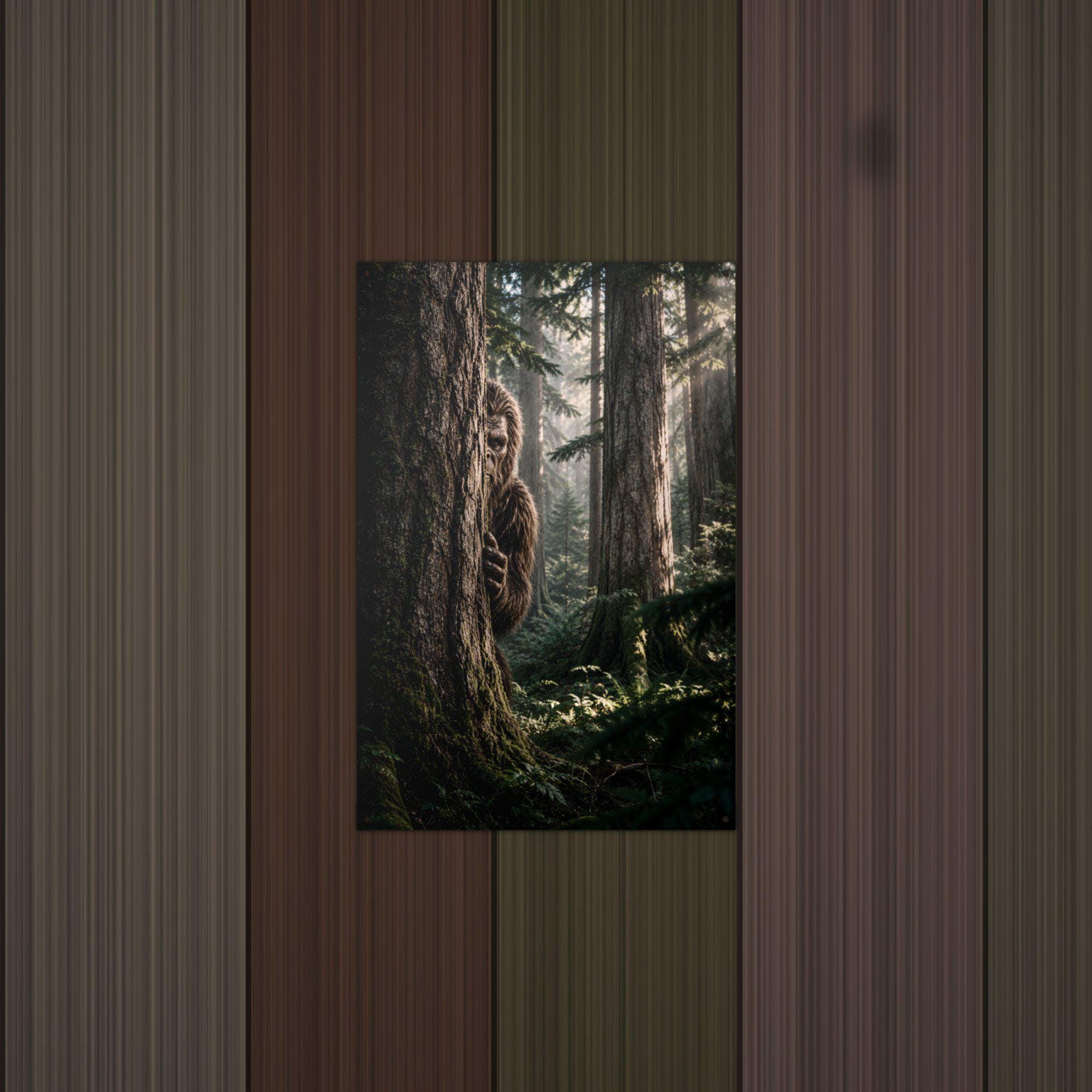 Peekaboo Pine Bigfoot Metal Sign Wood Sign — lifestyle setting
