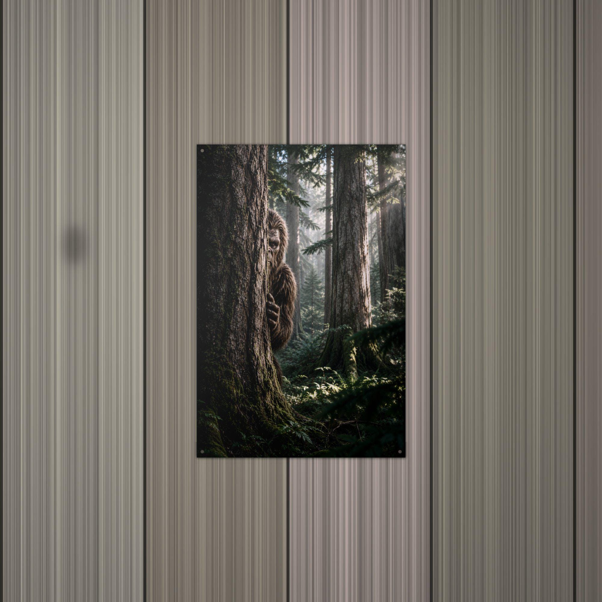 Peekaboo Pine Bigfoot Metal Sign Wood Sign — alternate angle