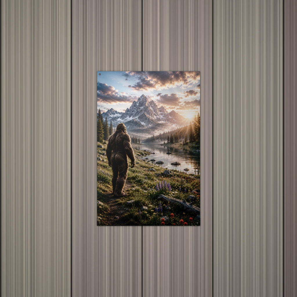 Sunset Meadow Bigfoot Metal Sign Bigfoot Aluminum Sign — alternate angle