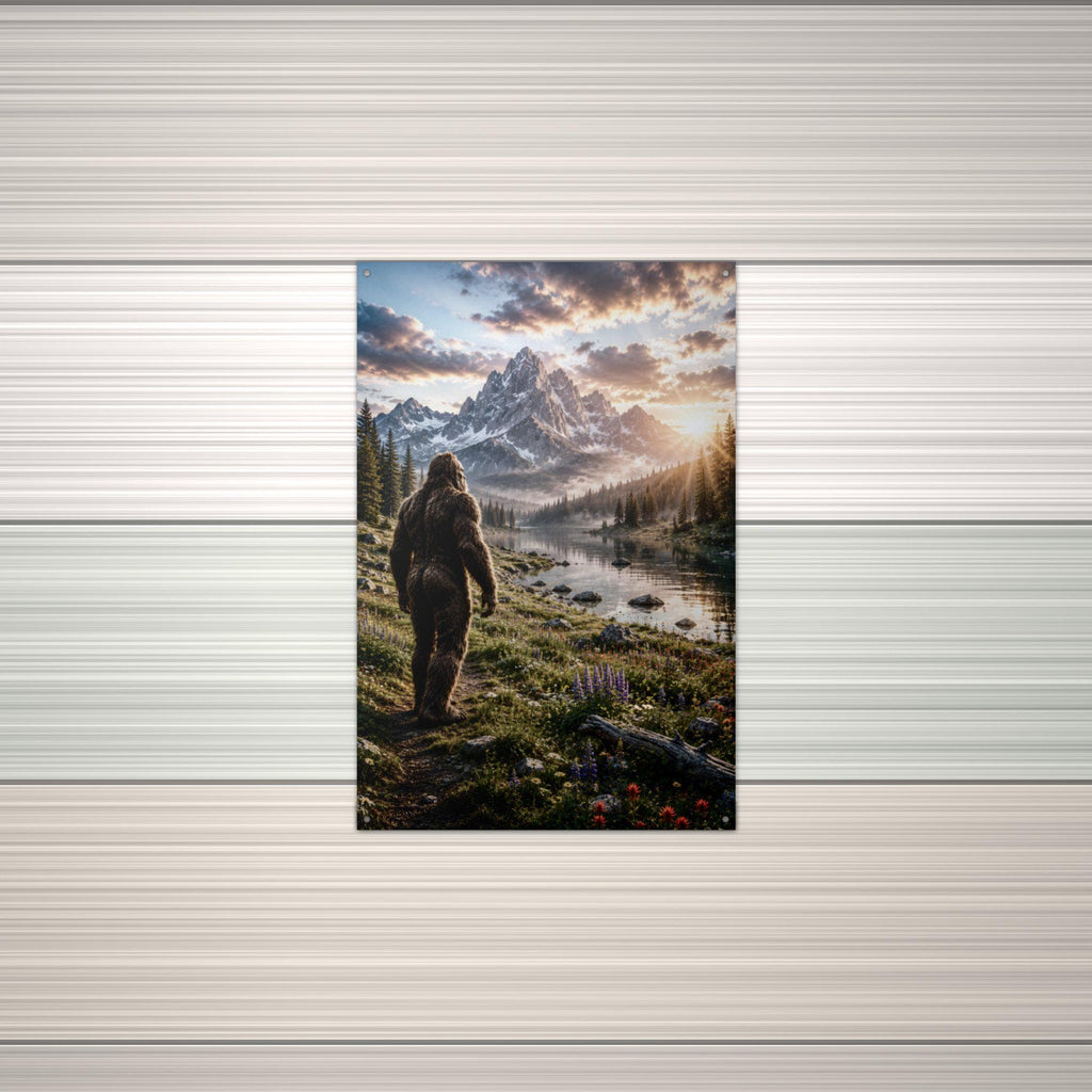 Sunset Meadow Bigfoot Metal Sign Bigfoot Aluminum Sign — alternate angle