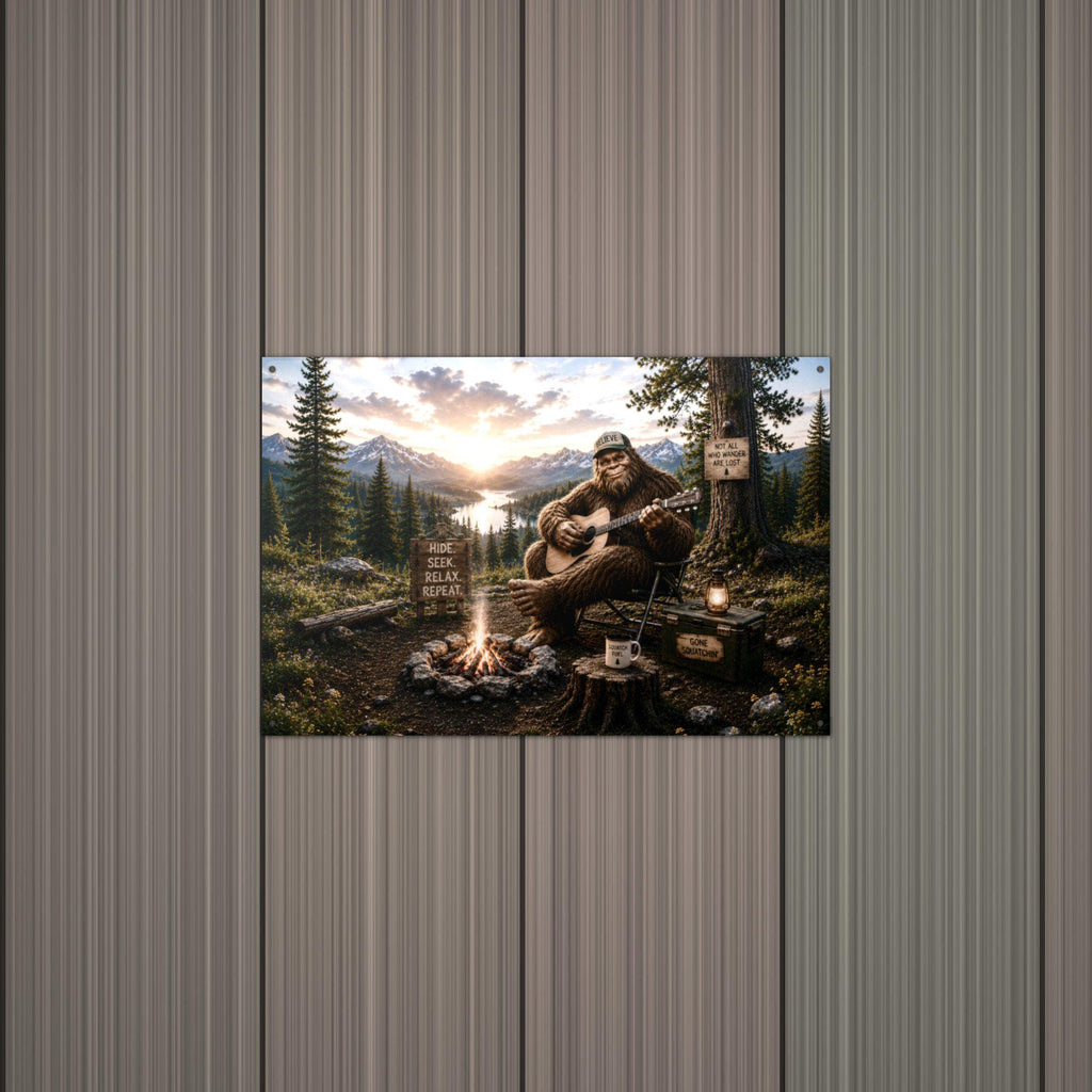 Campfire Guitar Bigfoot Metal Sign Bigfoot Aluminum Sign — alternate angle