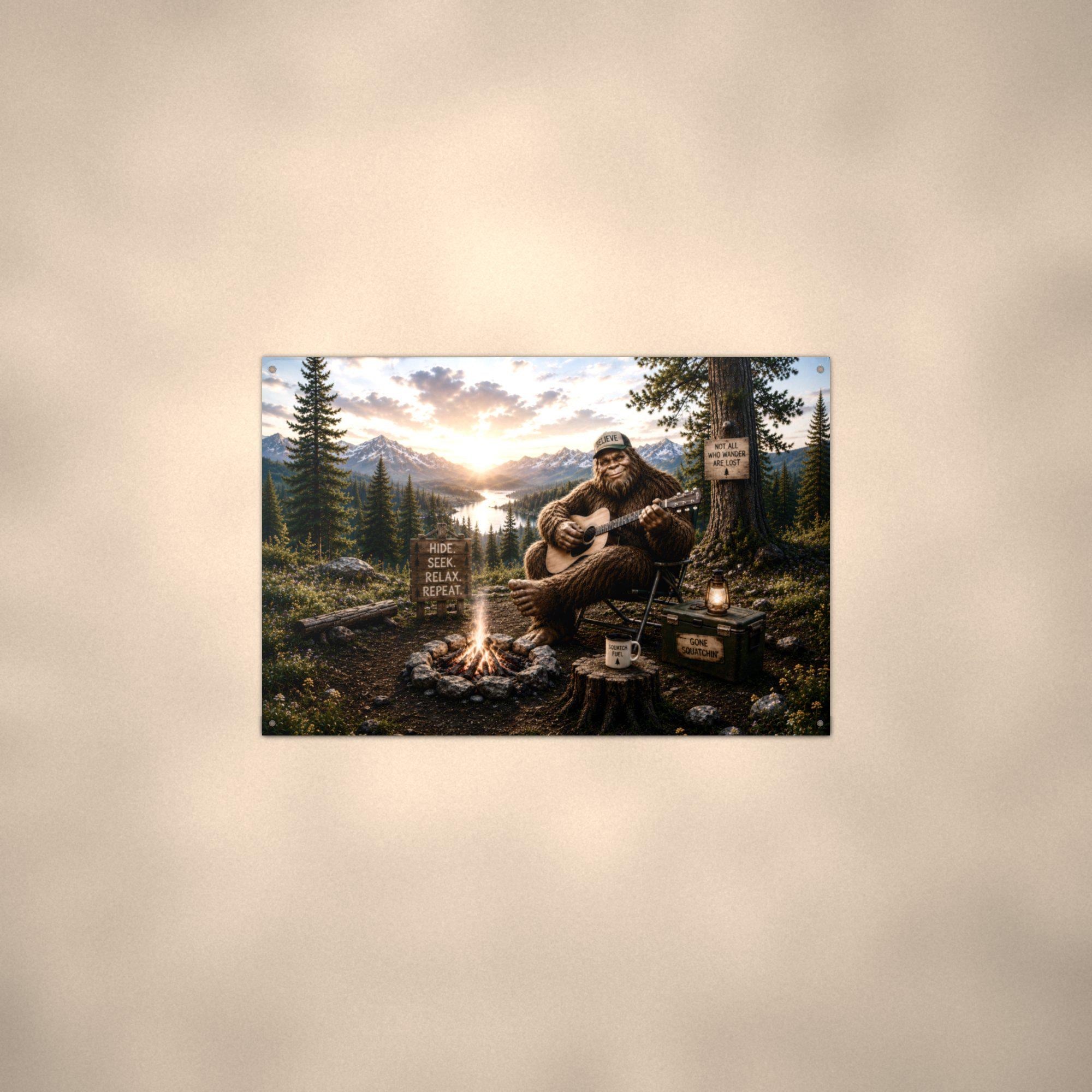 Campfire Guitar Bigfoot Metal Sign Bigfoot Aluminum Sign — alternate angle